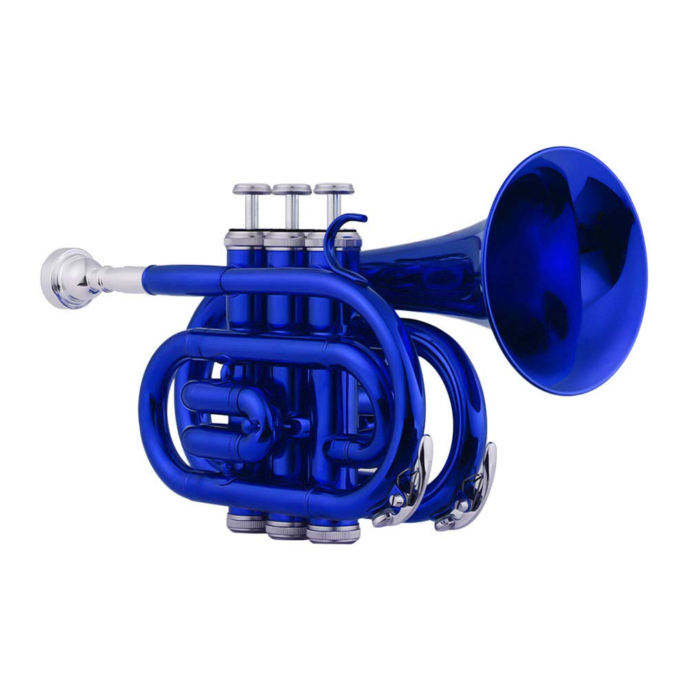 HXBER Mini Pocket Trumpet Bb Flat - Professional Brass Wind Instrument with Mouthpiece, Gloves, Cleaning Cloth & Carrying Case - Perfect for Beginners, Students, and Traveling Musicians