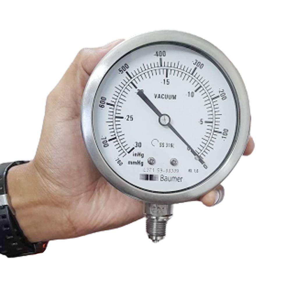 Baumer Vacuum Gauge 0 to -760 mmHg, 4 Inch Industrial Dial for Vacuum Pumps & Steam Plants - Perfect for HVAC Systems, Laboratory Equipment, and Industrial Process Control by INSTRUKART