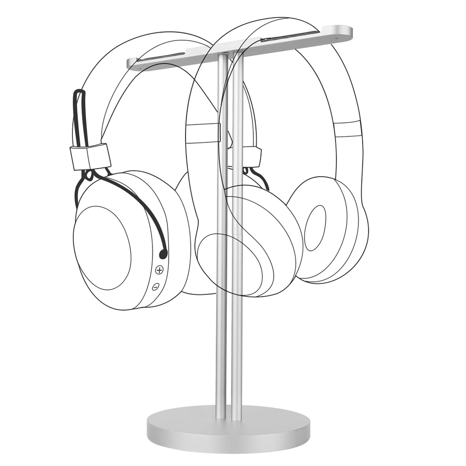 Premium Aluminum Alloy Dual Headphone Stand for Over-Ear & On-Ear Headphones - Heavy Duty Gaming Headset Holder with Sturdy Base - Compatible with Bose QC45, QC35 (Silver) | Perfect for Desk Organization & Gaming Setup Accessories