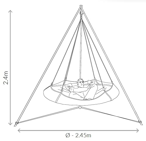 Portable Circular Family Hammock with Stand - Outdoor Hanging Chair & Porch Swing for Garden, Deck, Lawn, Patio, Camping - Cream & White - Perfect for Relaxation, Backyard Lounging and Outdoor Adventures