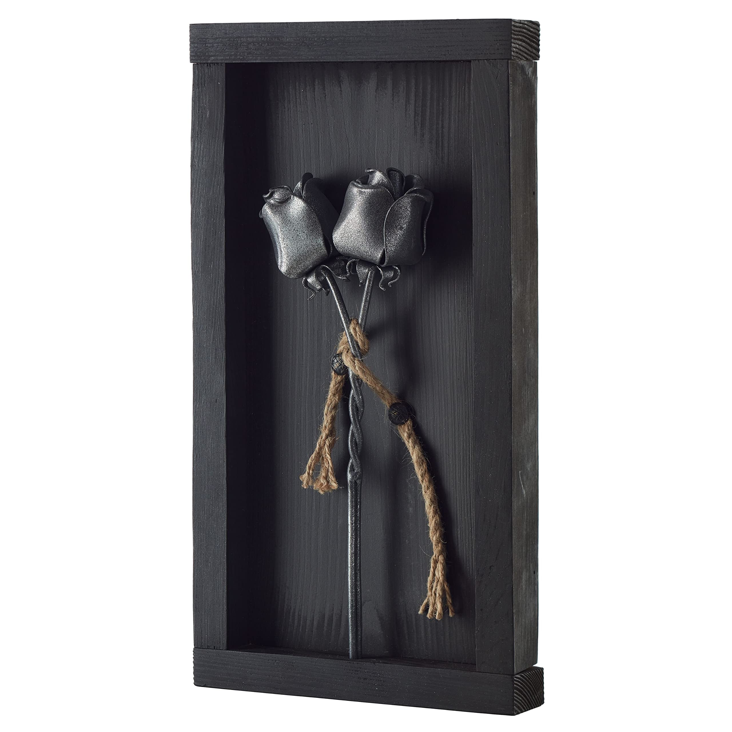 6th Forged Iron Roses Twisted Together in Mountable Wooden Frame - Romantic Wrought Iron Gift for Women, Anniversary, Valentine's Day - Perfect for Home Decor, Wedding Gift, or Wall Art