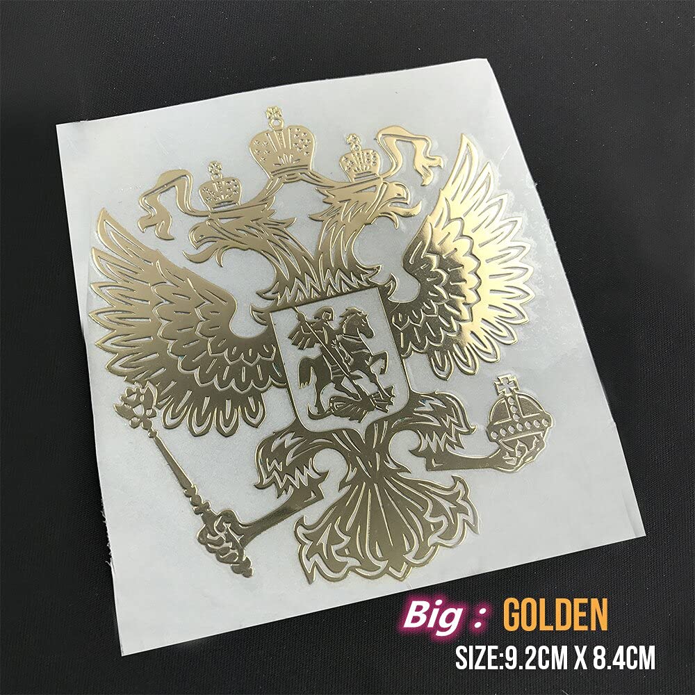 Russian Eagle Emblem Car Stickers - Nickel Metal Decals for Motorcycle & Auto Decoration (6.0x5.4cm Silver) - Patriotic Vehicle Styling