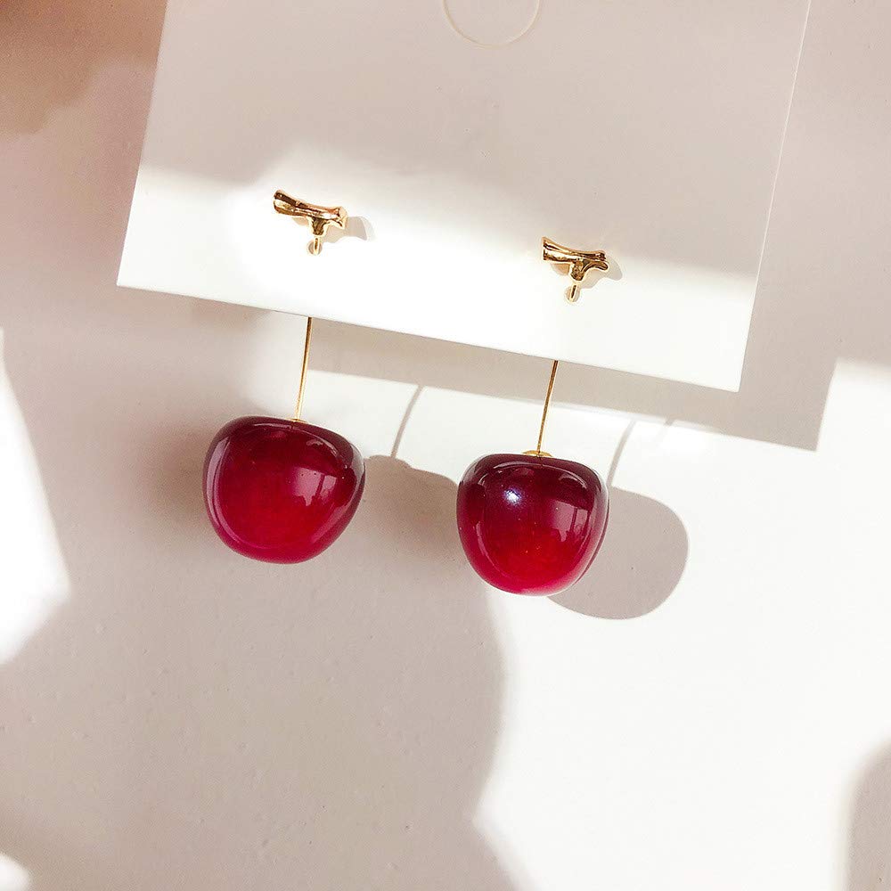 3D Red Cherry Drop Earrings - Cute Fruit Dangle Earrings for Women, Gold Plated Jewelry Gift for Birthday, Party, Wedding & Everyday Wear