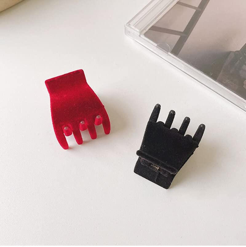 ASG 2-Pack Retro Velvet High Ponytail Hair Clips for Women & Girls - Mini Hair Claws with Geometric Design, Fashion Hair Accessories (Black & Red) - Perfect for Parties, Work & Everyday Styling
