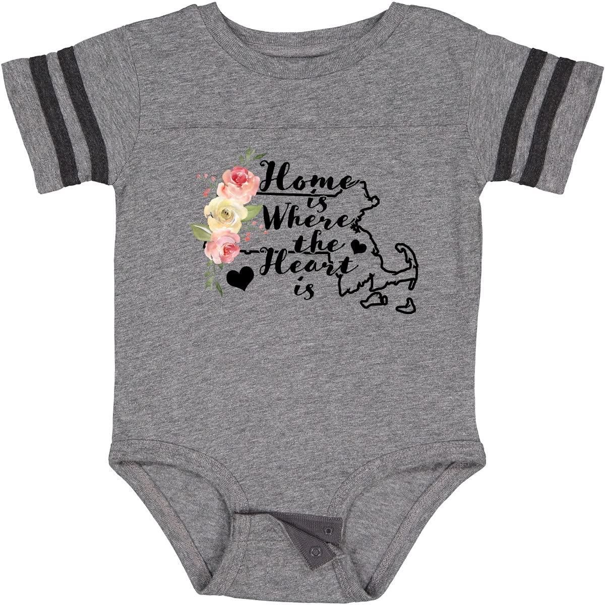 Inktastic Massachusetts Home is Where The Heart is Watercolor Baby Bodysuit - Soft Cotton Onesie for Newborns & Infants - Perfect Gift for MA Residents & Travel Lovers