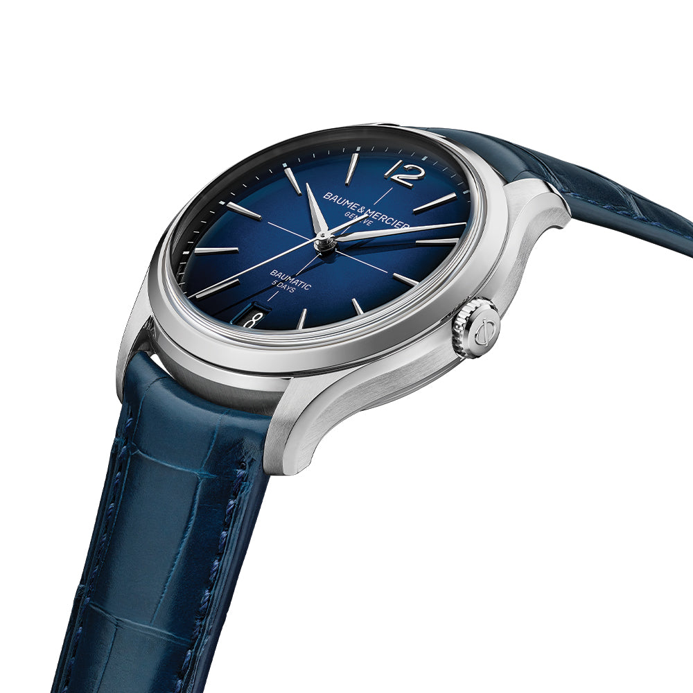 Baumatic 39mm Blue Leather Strap Men's Watch - Luxury Swiss Automatic Timepiece for Business, Formal & Everyday Wear