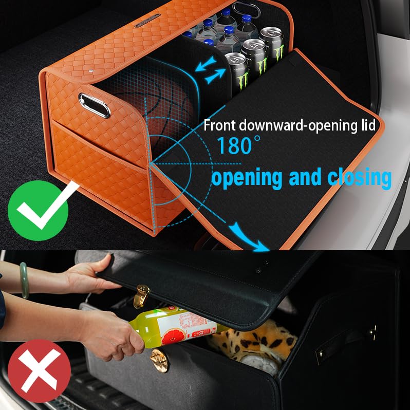 Premium GMQ Leather Car Trunk Organizer - Large Capacity Collapsible Storage for SUV, Truck, MPV (Black, L) | Perfect for Road Trips, Grocery Shopping & Vehicle Organization