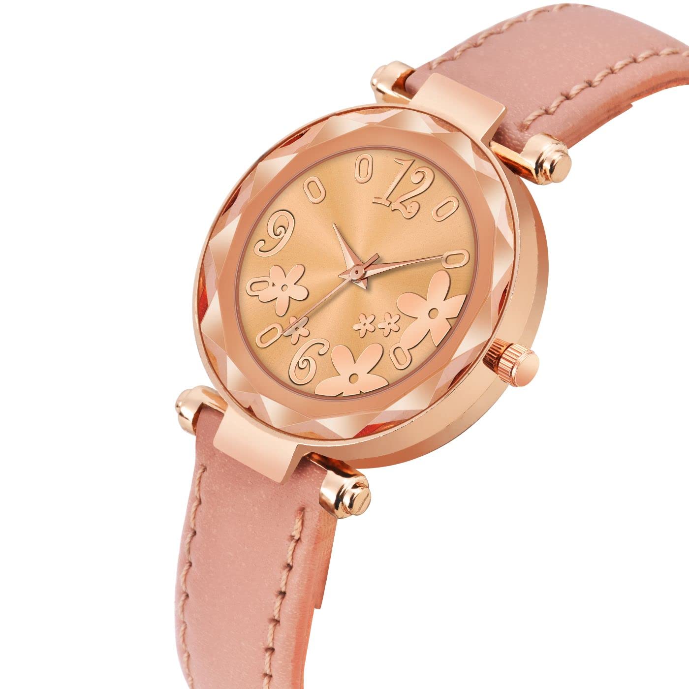 KIARVI GALLERY Analog Black Floral Dial Women's Fashion Watch with Genuine Leather Strap - Perfect for Casual Wear, Office & Gift Giving