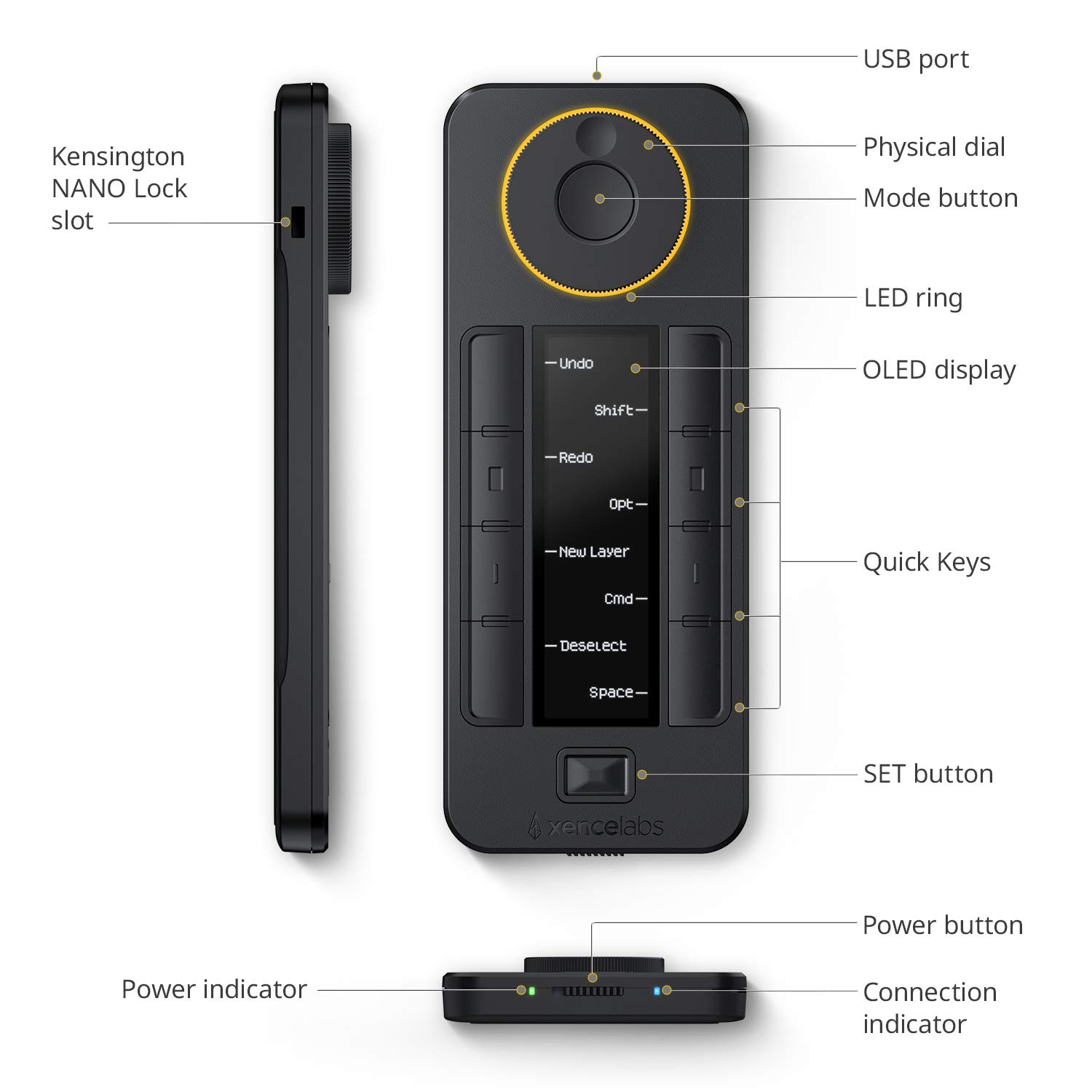 XENCELABS Quick Keys for Pen Tablet & Display - 40 Customizable Shortcut Keys with OLED Screen | Wireless & Wired Compatibility for macOS, Windows, Win-ARM, Linux | Perfect for Digital Artists, Graphic Designers & Photo Editors