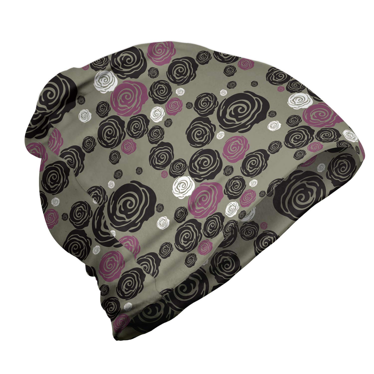 Ambesonne Unisex Beanie Hat - Vintage Rose Floral Design for Men & Women - Warm Winter Knit Cap for Hiking, Camping, Skiing & Outdoor Activities