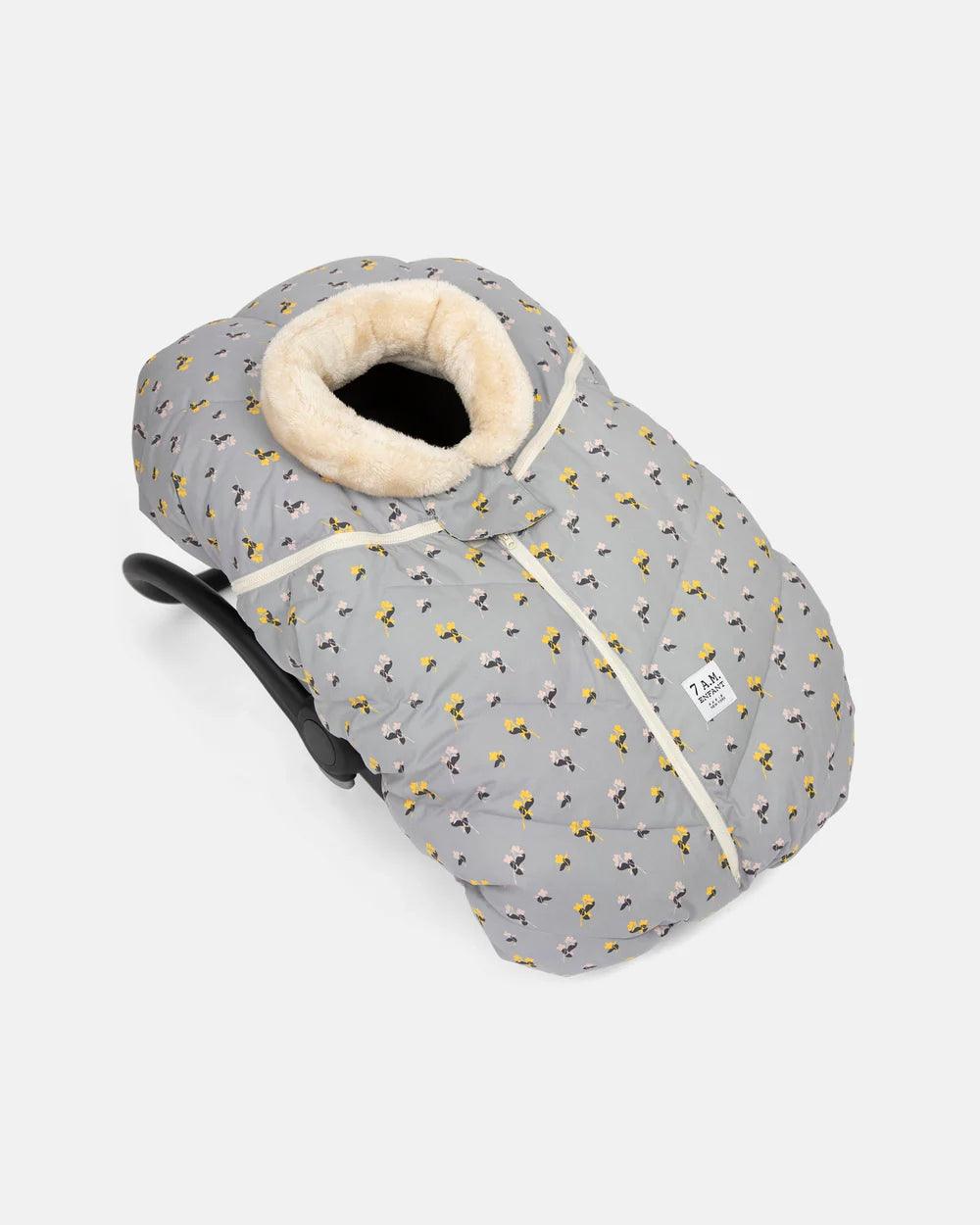 7 A.M. Car Seat Cocoon - Soft Sherpa Liner Cover with Benji Prints | Cozy Infant Car Seat Insert for Winter & Travel | Baby Shower Gift Idea