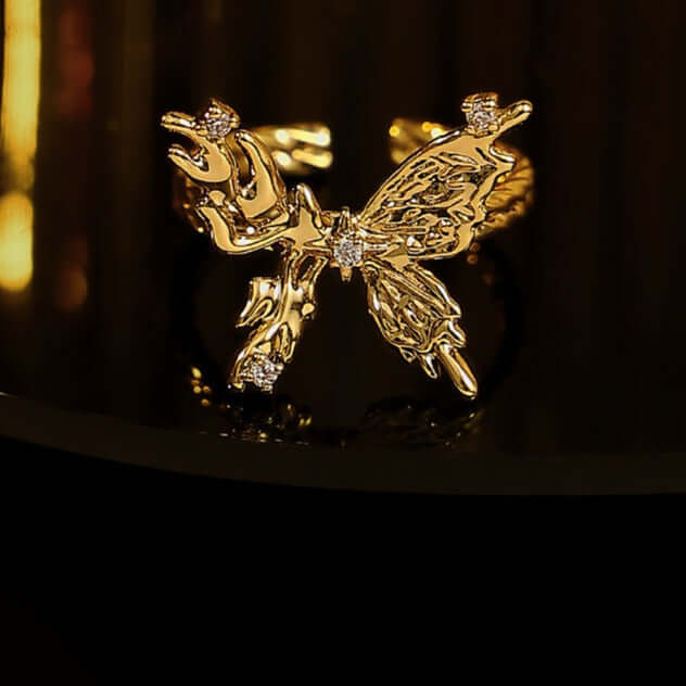 18K Gold Chunky Butterfly Cocktail Rings for Women - Elegant Statement Jewelry for Parties, Weddings & Special Occasions | QT2304