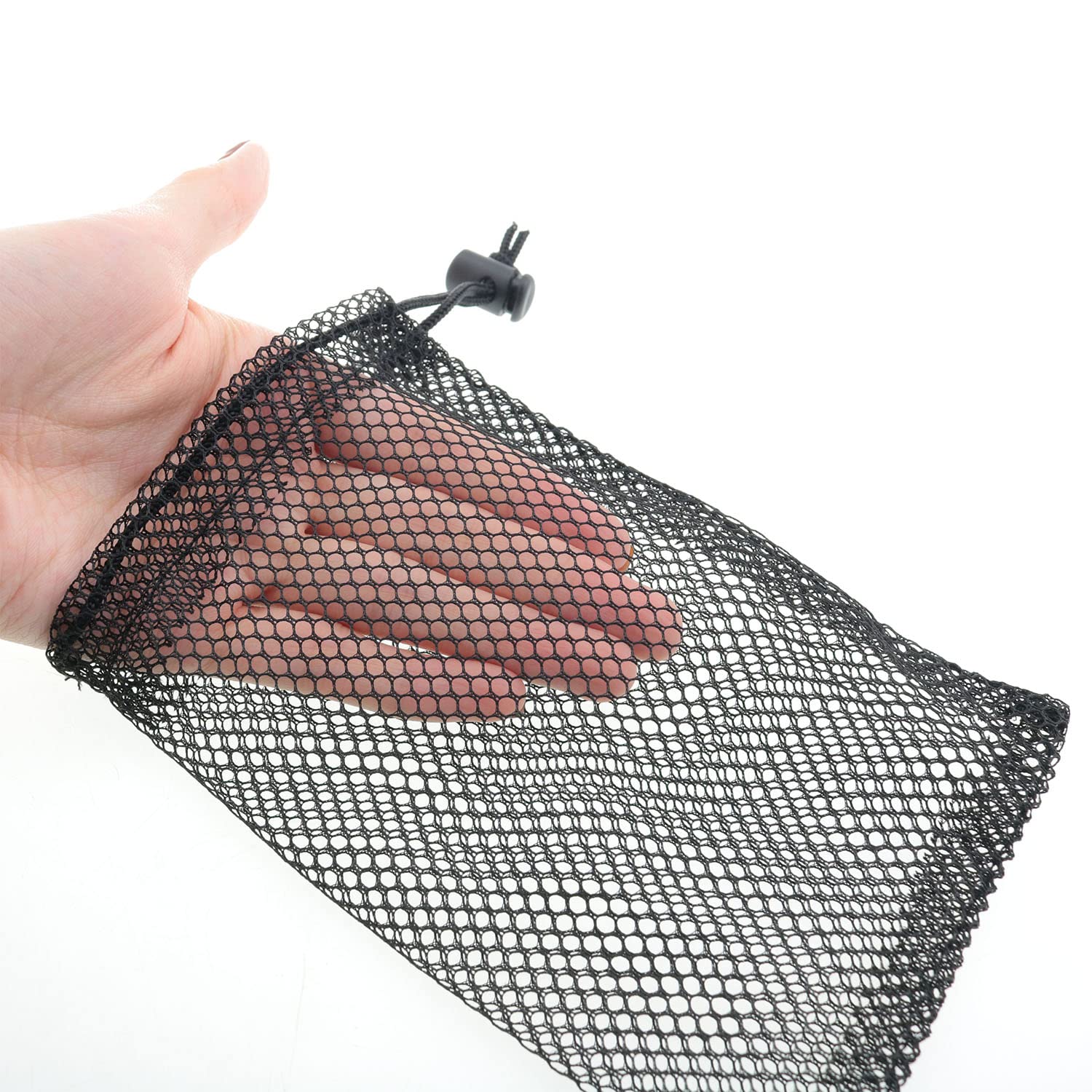 Durable Black Nylon Mesh Drawstring Bags 5-Pack - Small Travel Organizer for Jewelry, Cosmetics & Toiletries | HSCGIN Compact Storage Solution