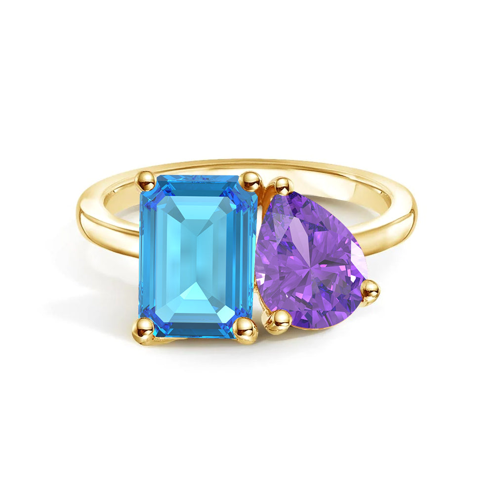 Personalized Toi et Moi Blue Topaz Birthstone Ring for Women - Custom Anniversary Jewelry Gift for Her - Perfect for Valentine's Day, Engagement & Romantic Occasions
