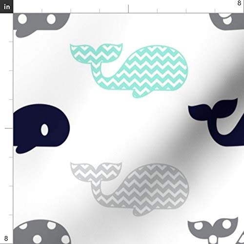 Whale Stripe Nautical Nursery Fabric by Spoonflower - Printed on Velvet Upholstery Material by The Yard | Gender Neutral Summer Beach Theme | Perfect for Home Decor, Apparel & DIY Projects (Ideal for Baby Rooms, Beachwear & Coastal Interior Design)