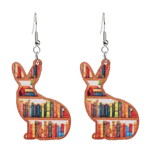 Wooden Rubbit Book Earrings