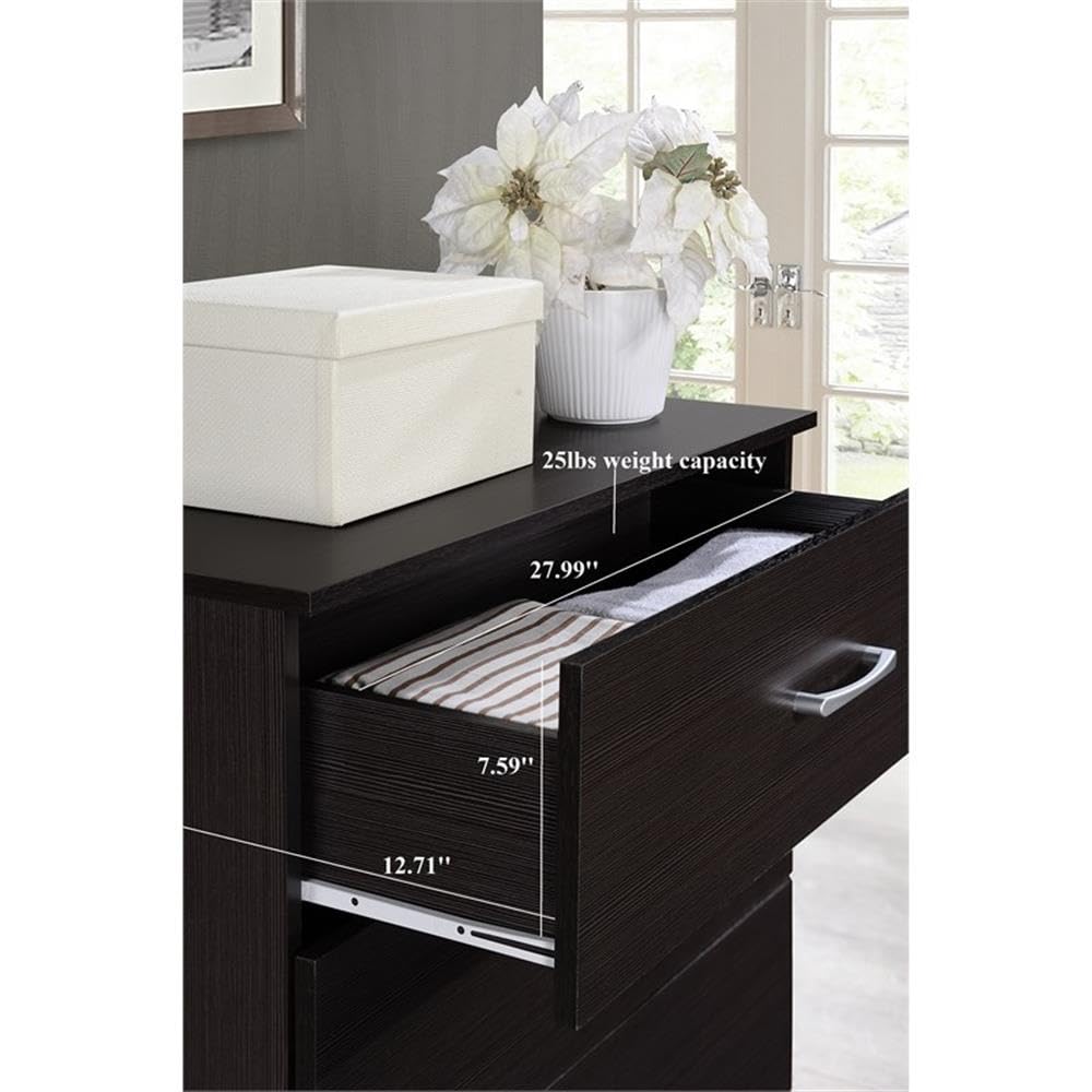 Hodedah HI3DR 3-Drawer Chest Dresser in Chocolate Finish - Perfect for Bedroom, Living Room, or Office Storage Organization