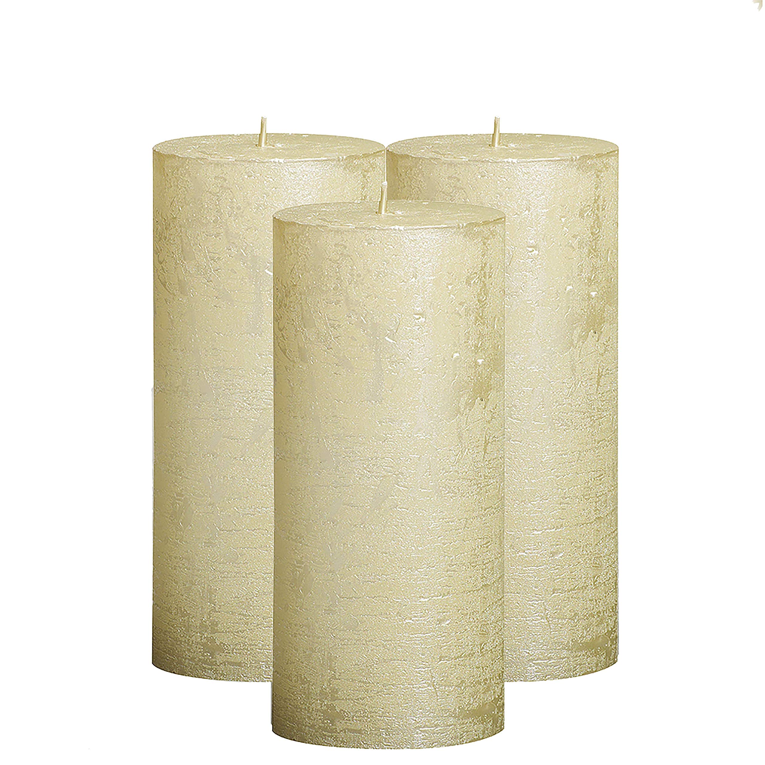 BOLSIUS Unscented Pillar Candles Set of 3 - Rustic Full Metallic Ivory Candles 2.75