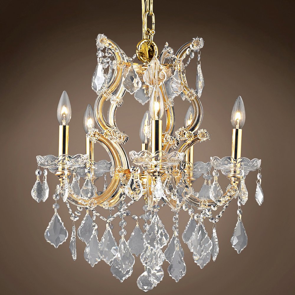 Maria Theresa 6-Light 20-Inch Gold Chandelier with Swarovski Crystals - Elegant Dining Room Lighting Fixture for Luxury Home Decor