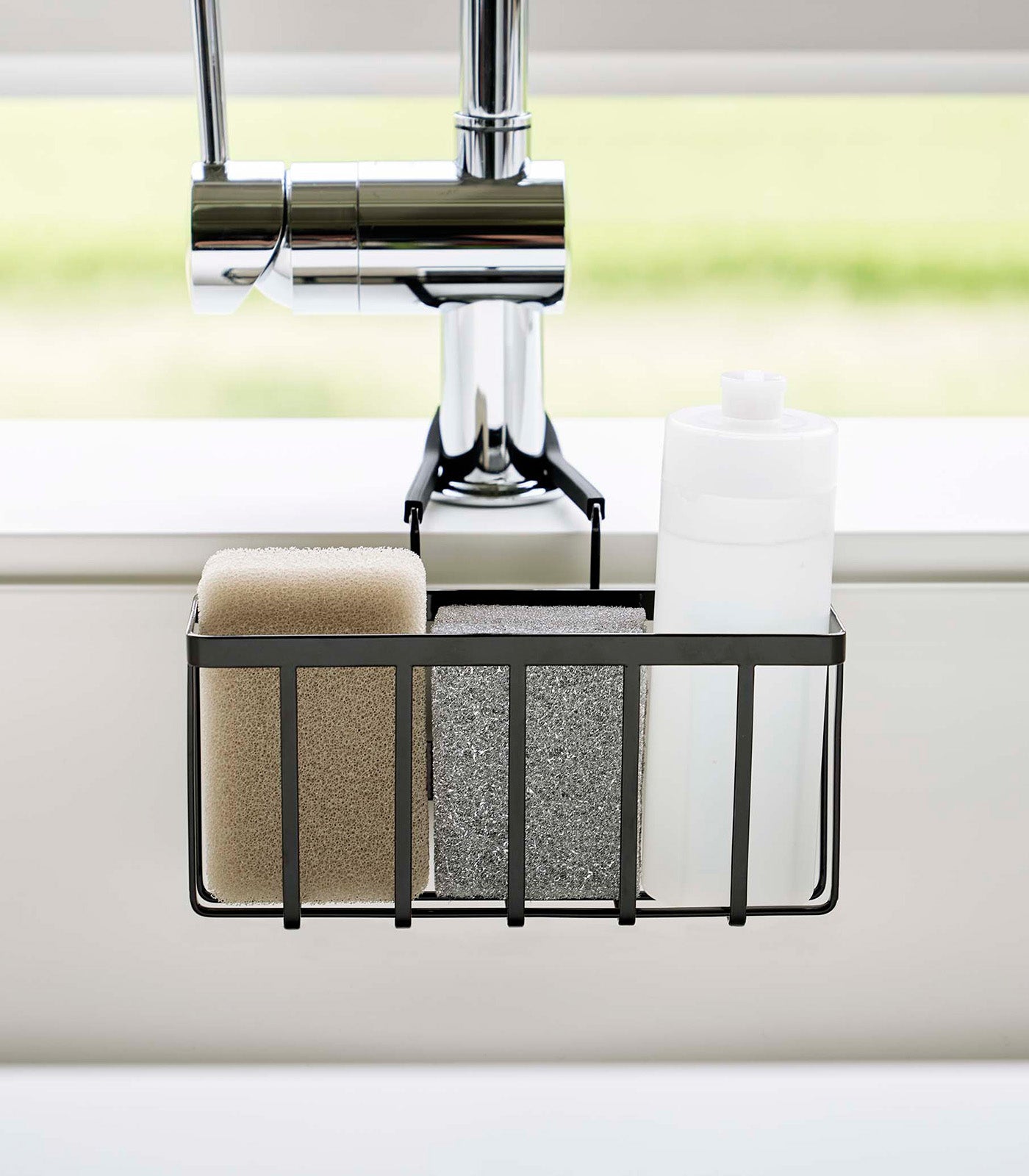 Stainless Steel Faucet Hanging Sponge Holder - Kitchen Sink Organizer for Sponges & Brushes | Perfect for Dishwashing, Cleaning & Bathroom Use