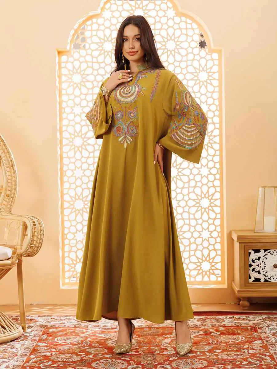 Elegant Rope Embroidery Eid Jalabiya Kaftan Dress for Women - Perfect for Eid Celebrations, Weddings & Special Occasions