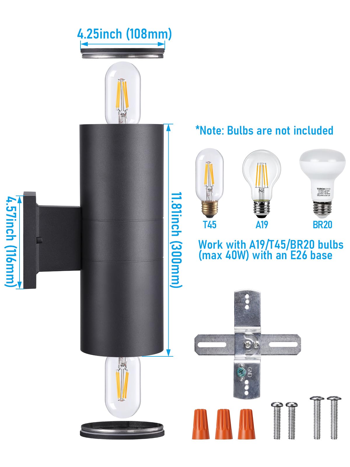 LEONLITE Modern Outdoor Cylinder Wall Lights 11.81