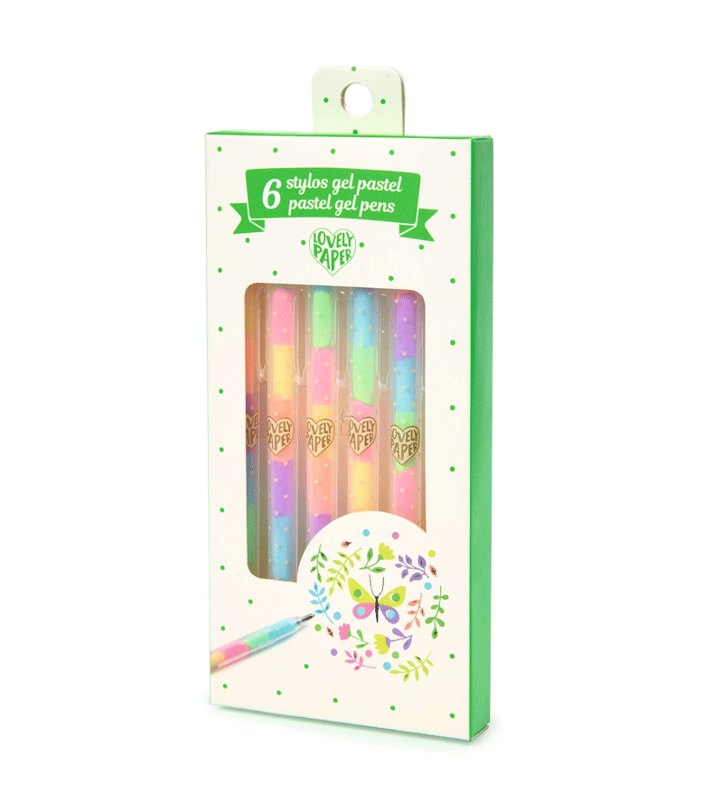 6 Pack Pastel Rainbow Gel Pens by Djeco - Vibrant Colors for Journaling, Scrapbooking & Note Taking - Lovely Paper Writing & Drawing Supplies
