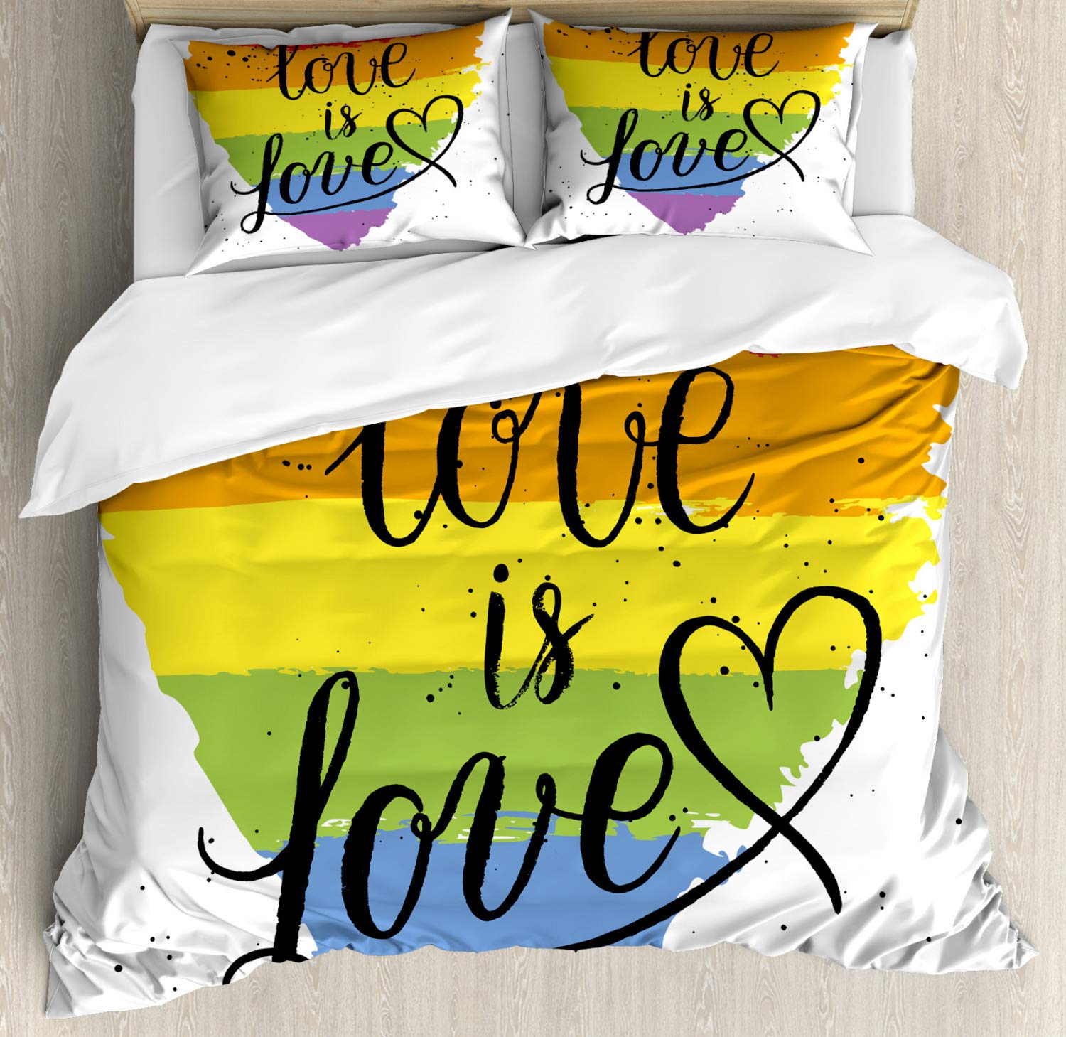 Ambesonne Pride Duvet Cover Set - LGBT Rainbow Love is Love Handwriting Design, 3-Piece Bedding Set with 2 Pillow Shams, California King Size, Multicolor - Perfect for Pride Month, LGBTQ+ Celebrations & Colorful Bedroom Decor