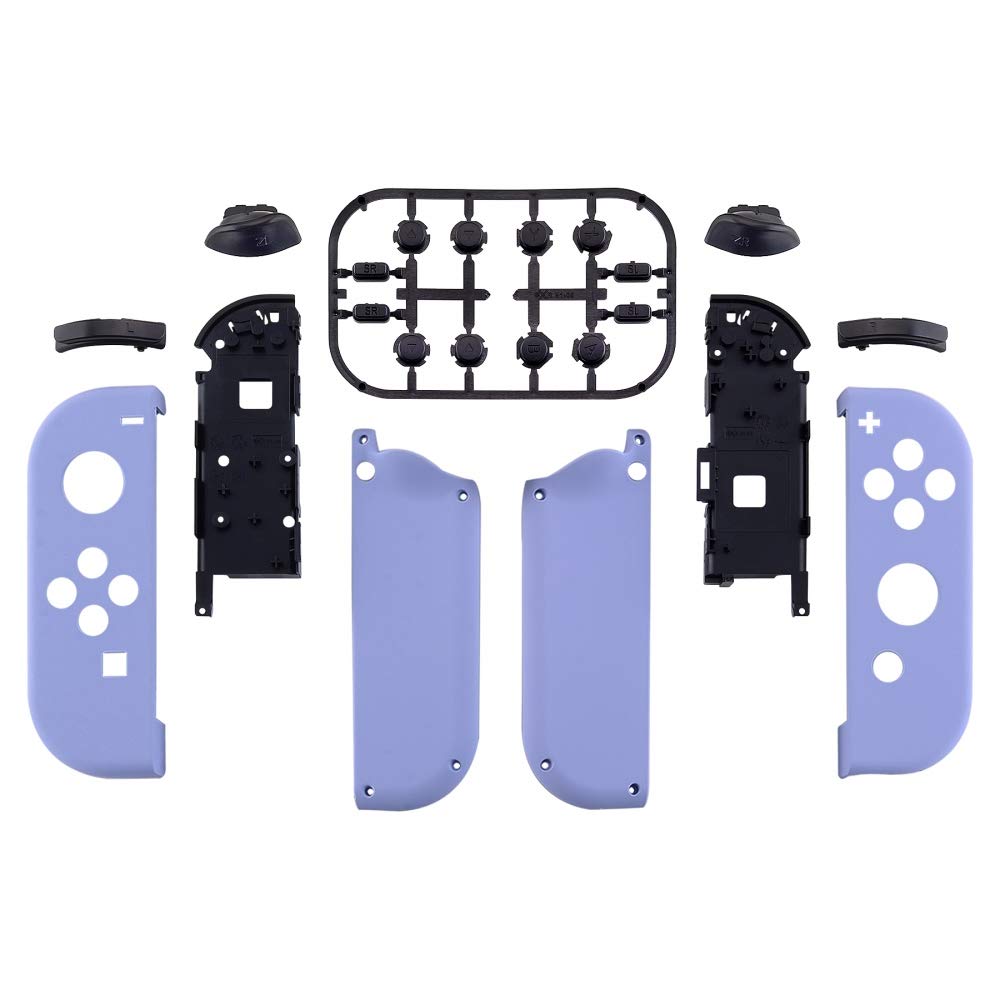 eXtremeRate Soft Touch Joy-Con Controller Replacement Shell Case with Full Black Buttons & Light Violet Border - Custom Housing for Nintendo Switch Joy-Con - Includes Tempered Glass Screen Protector for Enhanced Gaming Protection (Perfect for Travel, Home Gaming & Switch Modding)