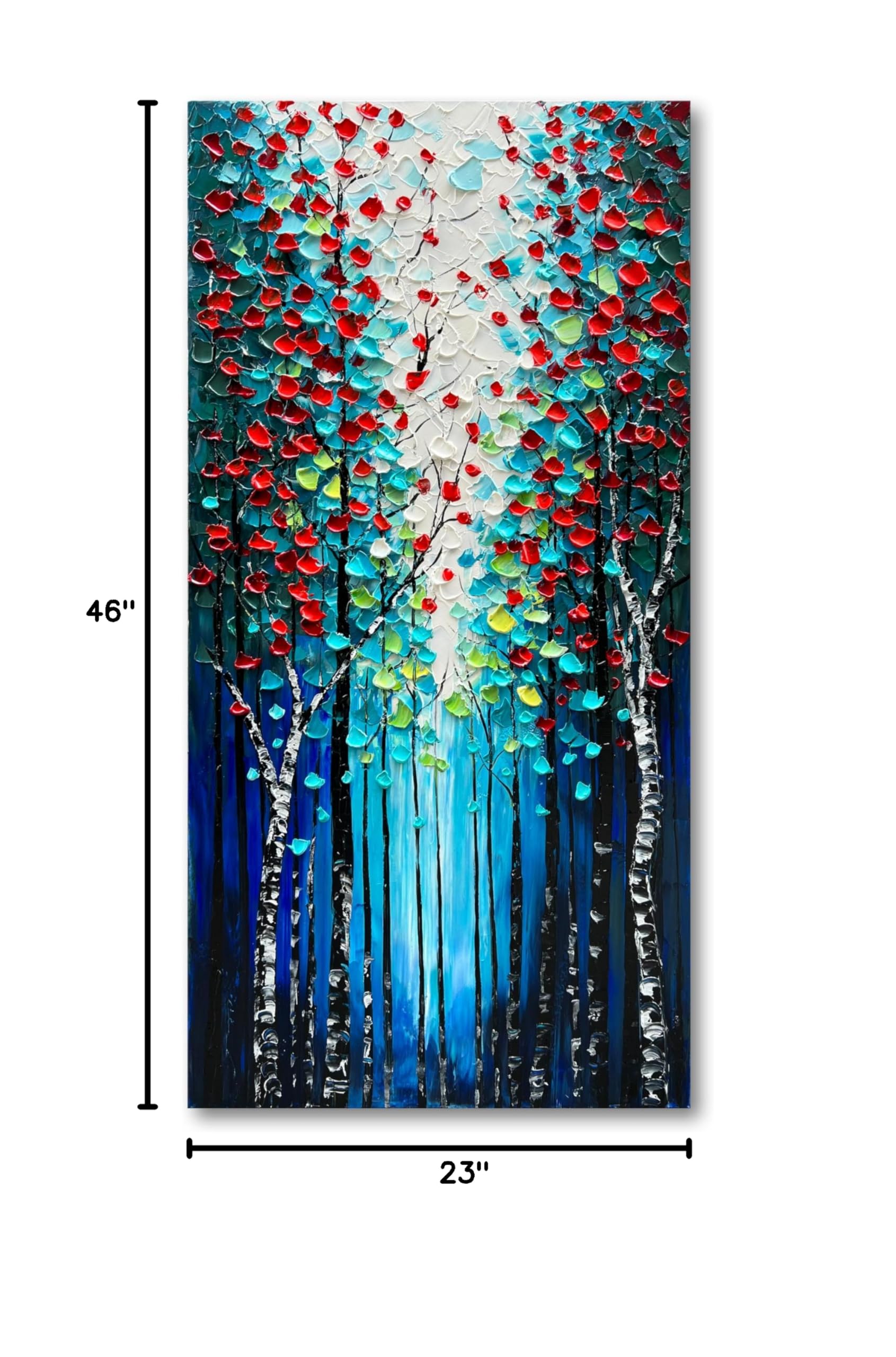 Hand Painted Forest Landscape Oil Painting - Dark Blue Vertical Canvas Wall Art 46x23 Inch - Home Decor for Living Room, Bedroom & Office
