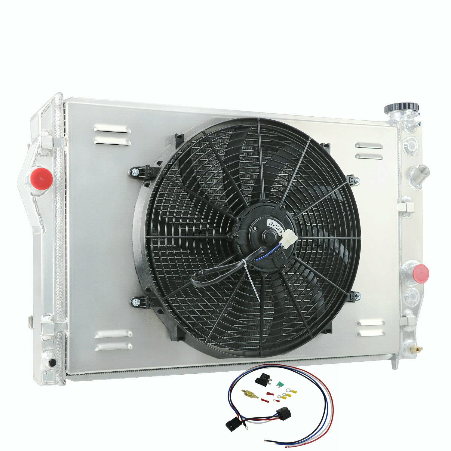 ALLOYWORKS 3-Row Core Aluminum Radiator with Shroud Fan for 1993-2002 Chevy Camaro & Pontiac Firebird 5.7L V8 - High Performance Cooling Upgrade for Hot Weather & Track Racing