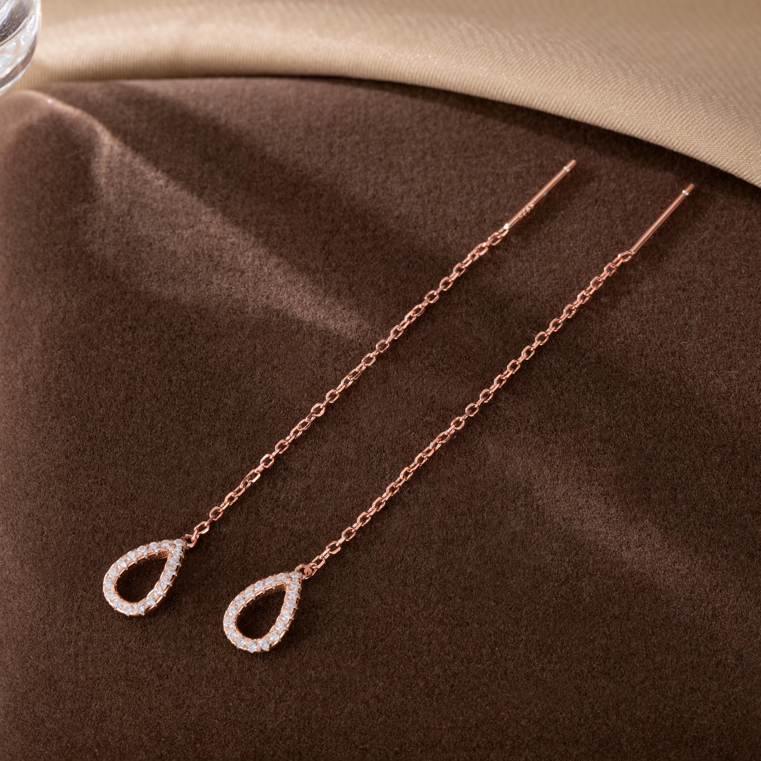 SLUYNZ Sterling Silver Teardrop Threader Earrings for Women - Dainty Drop Chain Dangle Earrings for Teens & Adults - Perfect for Parties, Weddings & Everyday Wear
