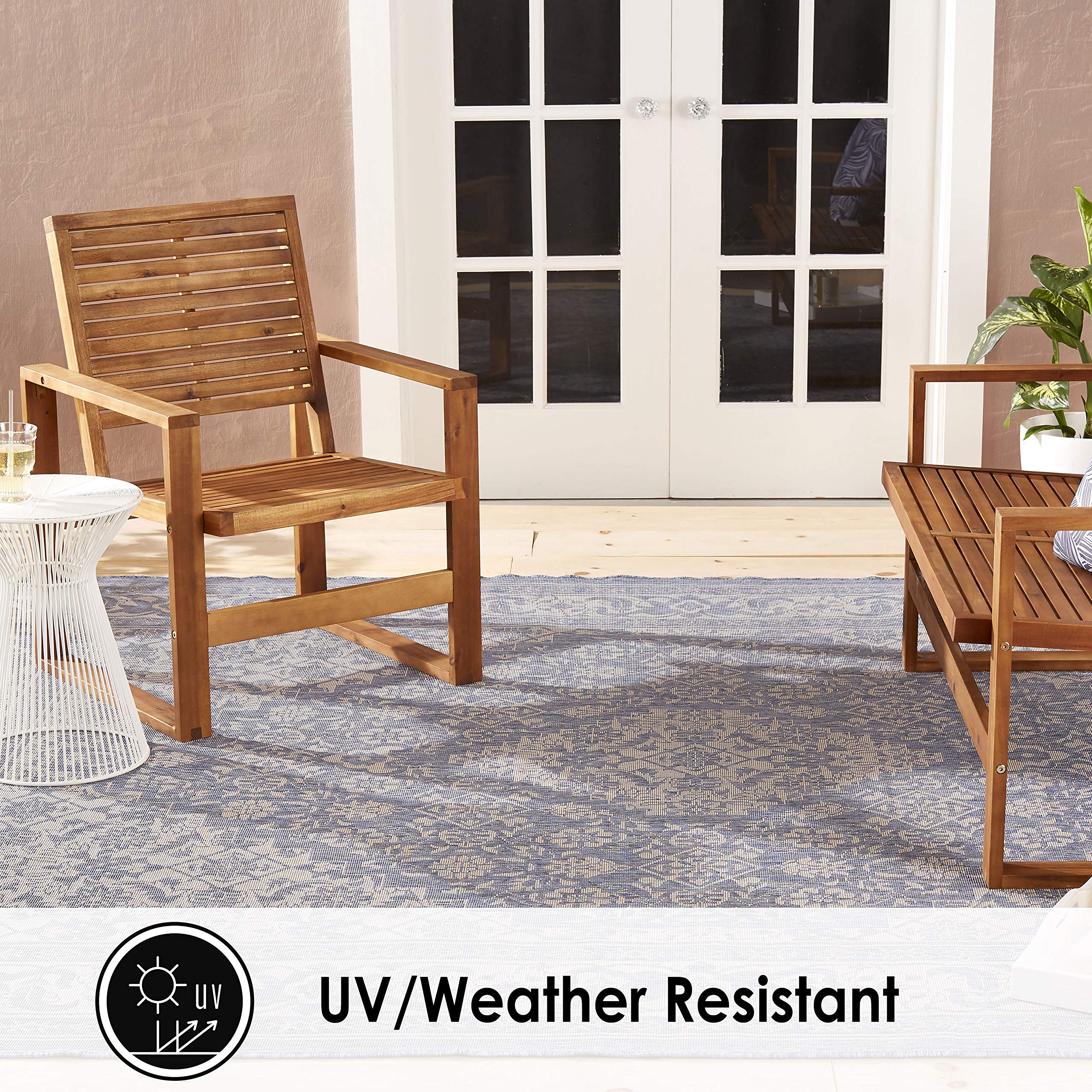 Nicole Miller New York Patio Country Dahlia Transitional Medallion Indoor/Outdoor Area Rug - Blue & Grey - 7'9