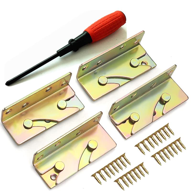 Heavy Duty Non-Mortise Bed Rail Brackets with Screws & Screwdriver - Set of 4 for Secure Bed Frame Assembly - Perfect for DIY Furniture Repair and Sturdy Bed Construction