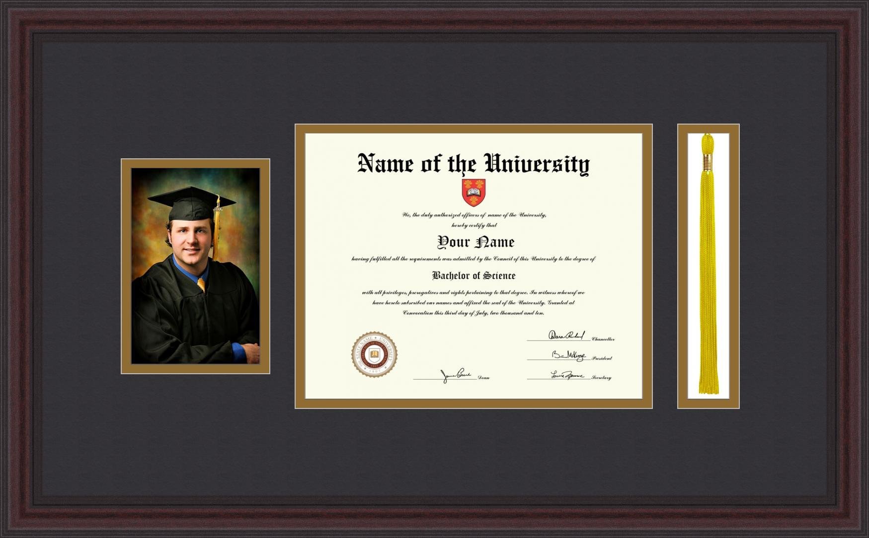 ArtToFrames 8x10 Diploma Picture Frame with 4x6 Photo Opening & 1.5x8 Tassel Slot - Cherry Wood Display Frame for Graduation Diplomas, Certificates, Awards - Perfect for Office, Home Decor, School Memorabilia