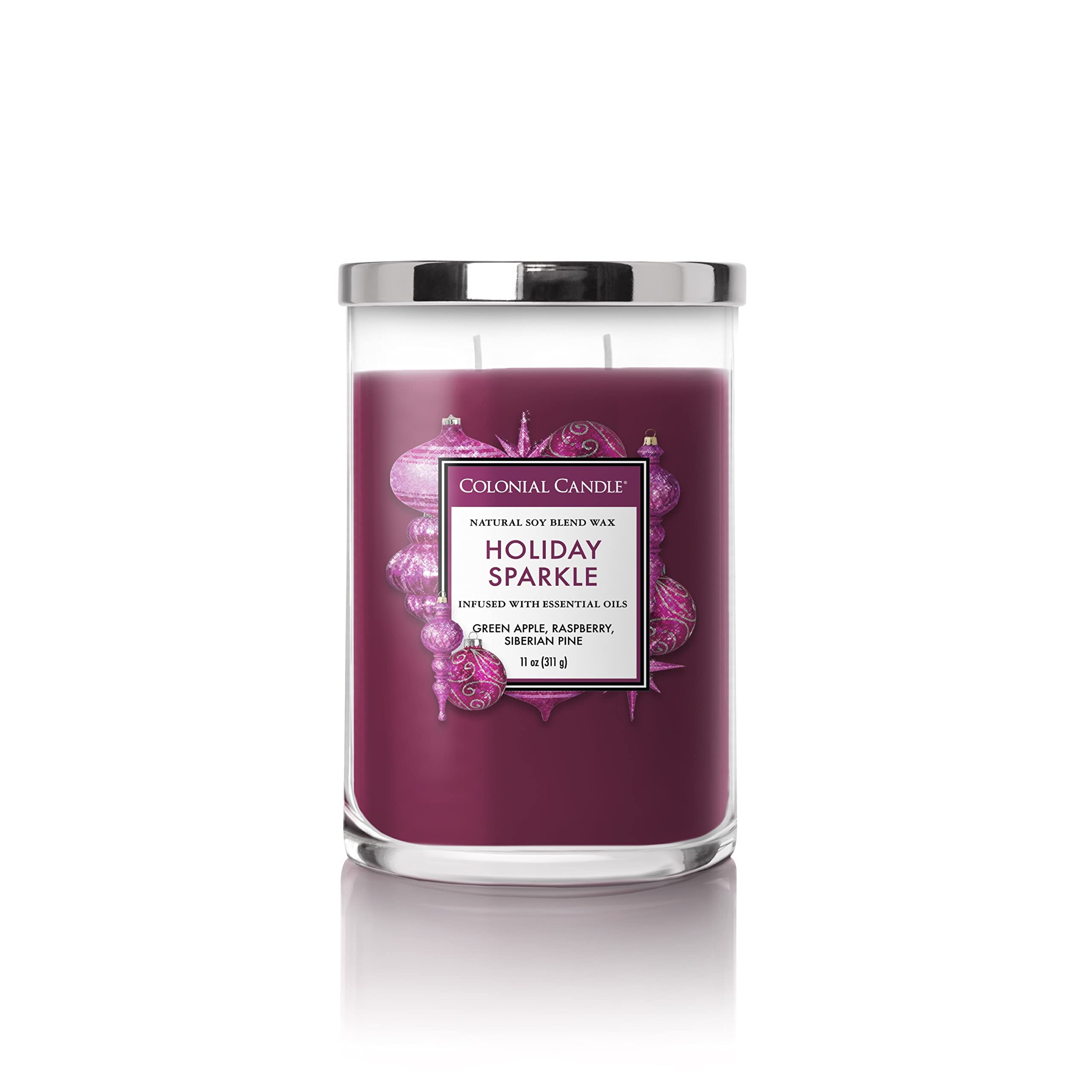 Colonial Candle Holiday Sparkle Scented Jar Candle - Classic Cylinders Collection, 2-Wick Purple Candle (11 oz, 80-Hour Burn) for Christmas Decor, Home Fragrance & Cozy Winter Evenings