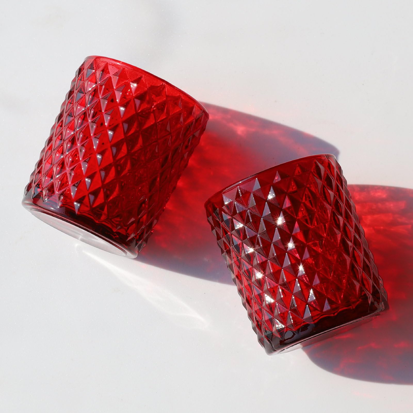 Woho 24-Piece Red Diamond Pattern Tea Light Candle Holders - Bulk Votive Candle Holders for Christmas, Festivals & Home Decor - Perfect for Table Centerpieces, Wedding Receptions & Holiday Parties