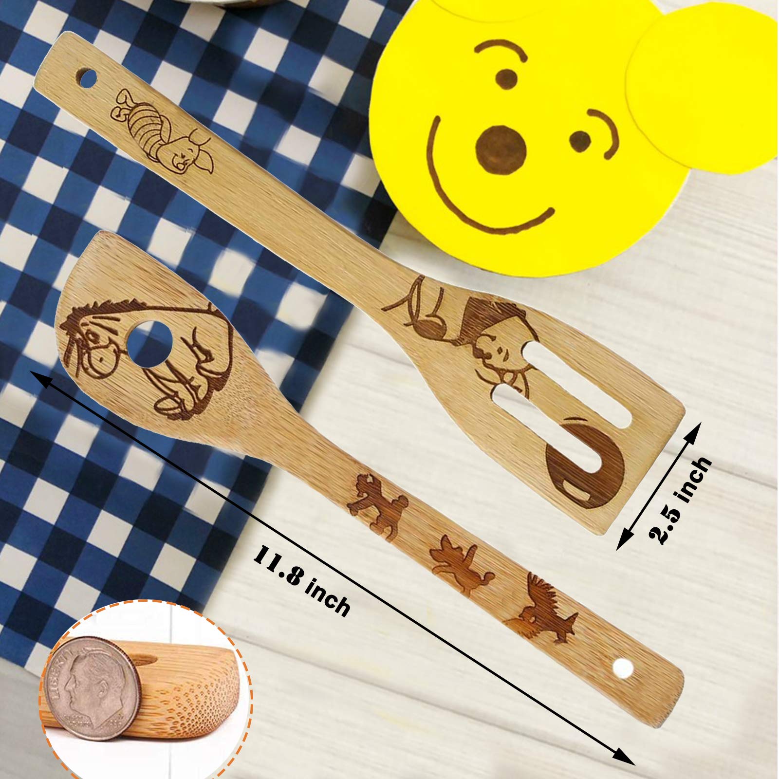 5-Piece Cartoon Wooden Spoon Set for Cooking - Winnie the Bear & Cute Tiger Kitchen Utensils - Wooden Spatula for Baking, Stirring & Decor - Perfect Gift for Women & Kitchen Lovers - Ideal for Home Cooking, Baking & Kitchen Decor