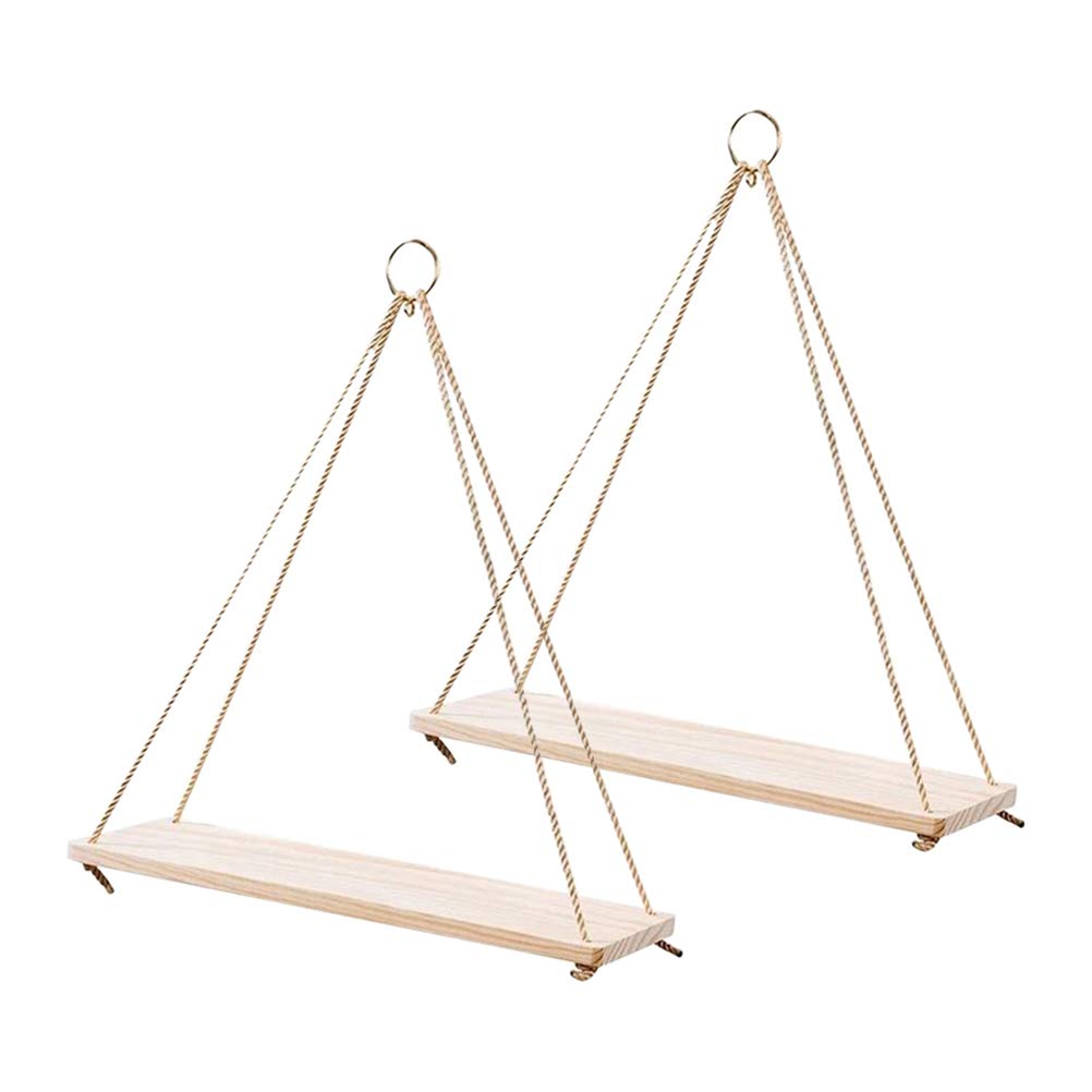 Hemoton 2-Pack Hanging Rope Shelf - Wooden Storage Basket & Sling Pot Holder for Kitchen, Bathroom, Bedroom Organization - Perfect for Plants, Towels, and Home Decor