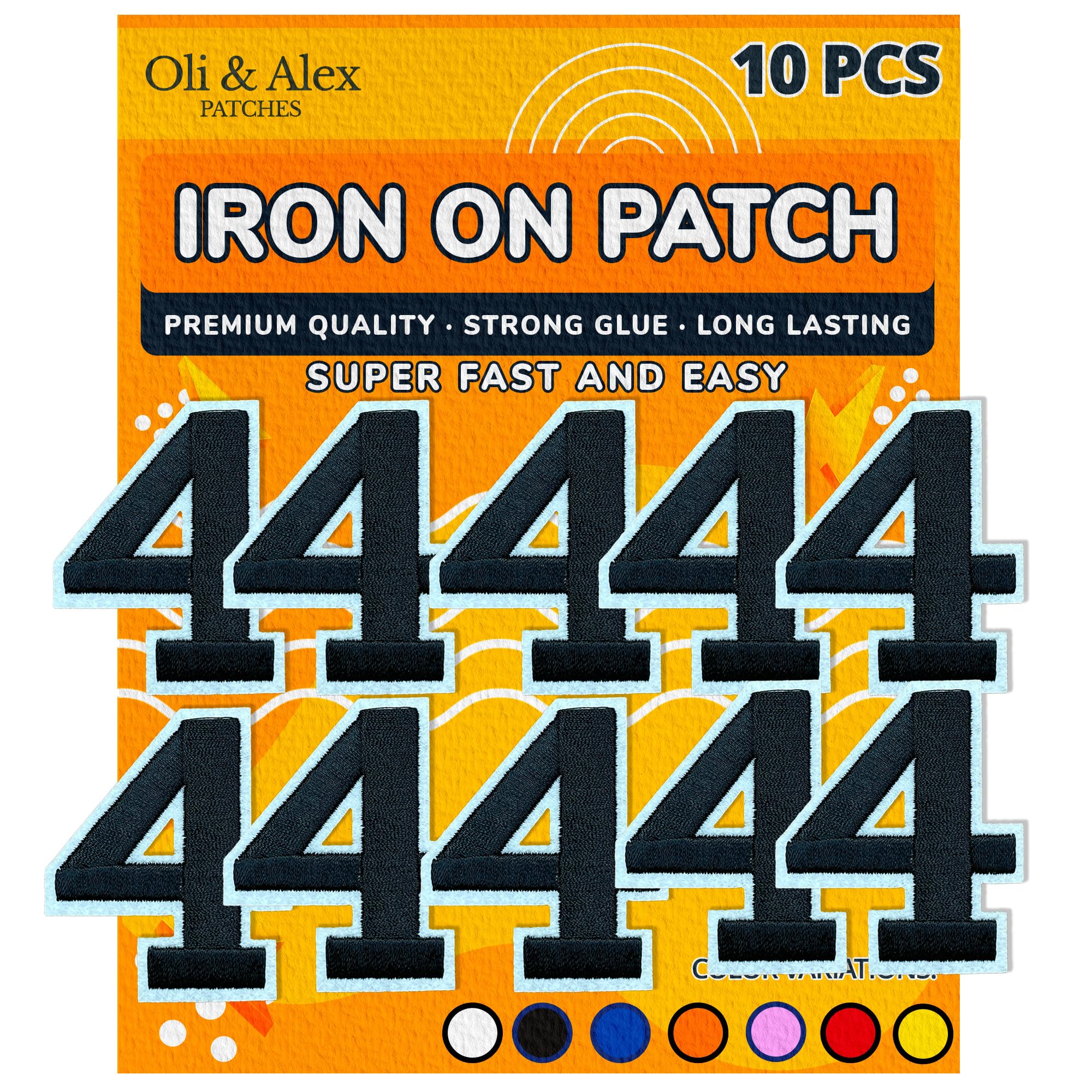 Iron On Patches - Black Number '4' - 10 Pcs Embroidered Clothing Patches for DIY Repair, Customization & Decoration - Perfect for Jeans, Jackets, Backpacks & Denim Upcycling
