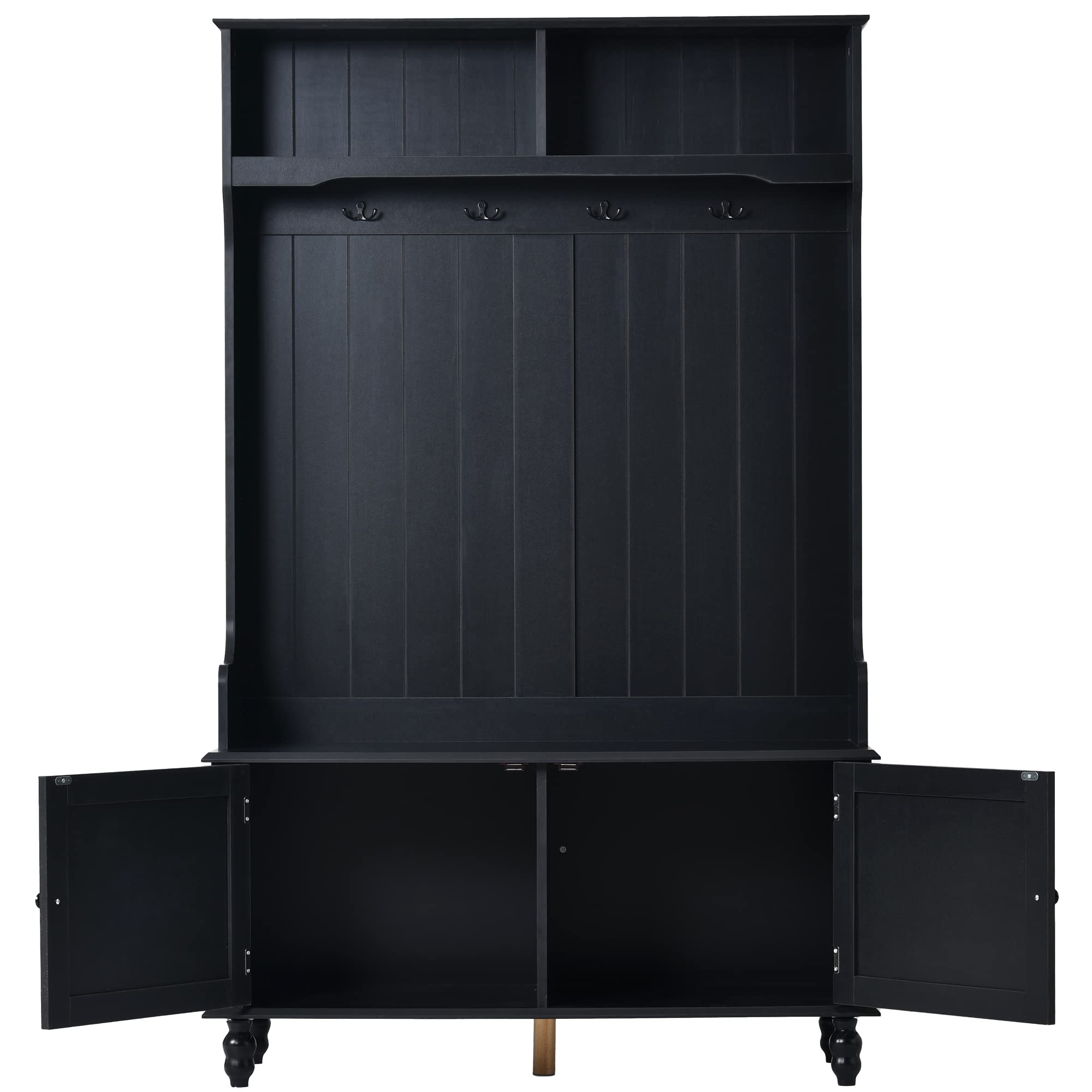 Goujxcy 3-in-1 Entryway Hall Tree with Storage Bench - Modern Coat Rack & Shoe Organizer Cabinet for Living Room & Hallway - Black - Perfect for Small Spaces & Home Organization