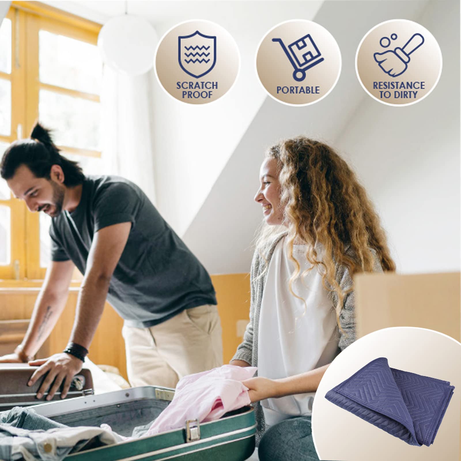 Heavy Duty Moving Blankets 6 Pack - 80x72 Inch (30 lb/dz) Furniture Pads for Shipping, Packing & Moving - Quilted Protective Blankets for Furniture, Appliances & Delicate Items - Ideal for Home Moves, Storage & Delivery Protection