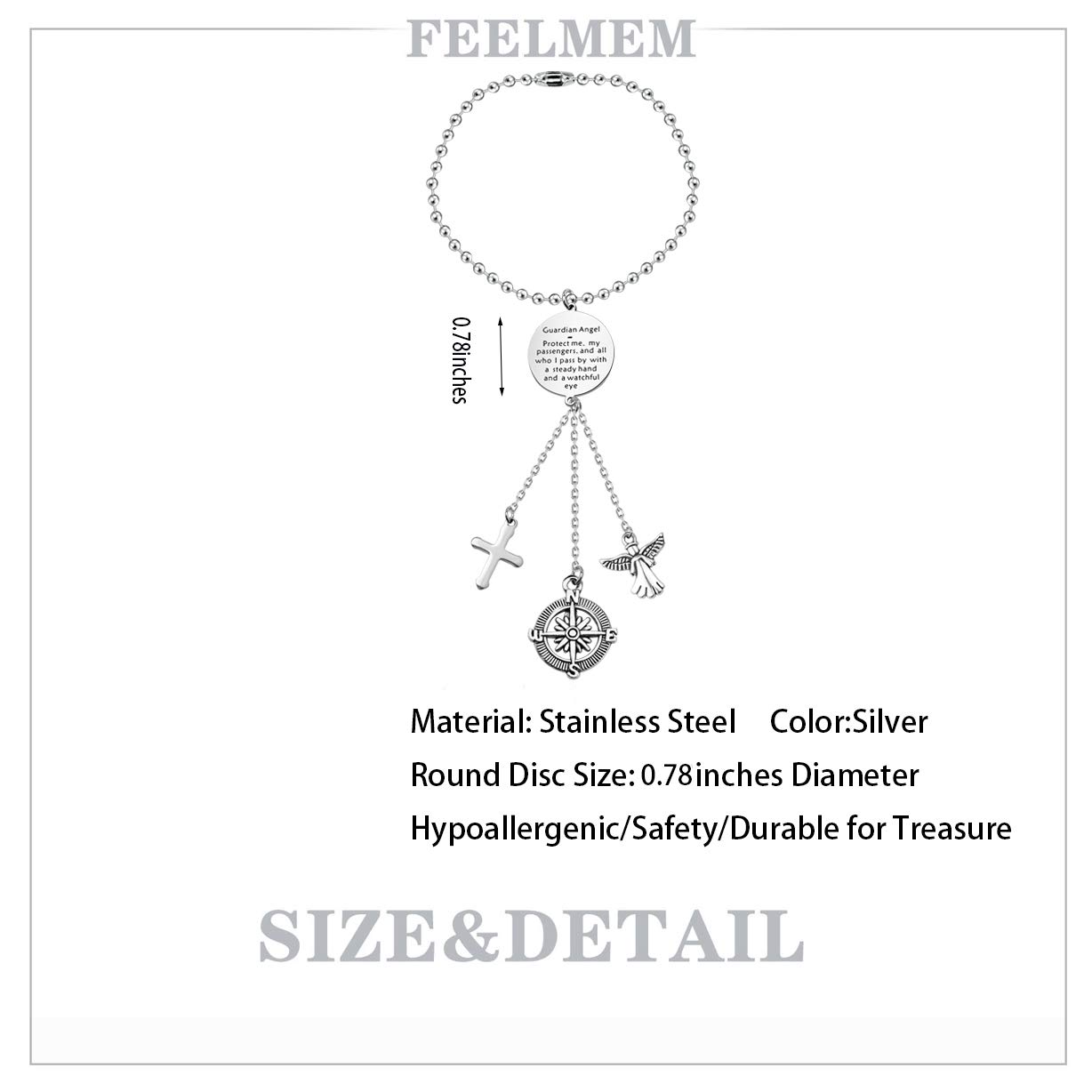 FEELMEM Guardian Angel Prayer Car Charm - Spiritual Protection for Drivers & Passengers | Religious Car Accessory Gift for Safe Travel | Perfect for Hanging on Rearview Mirror (Christian Faith-Based Decor)