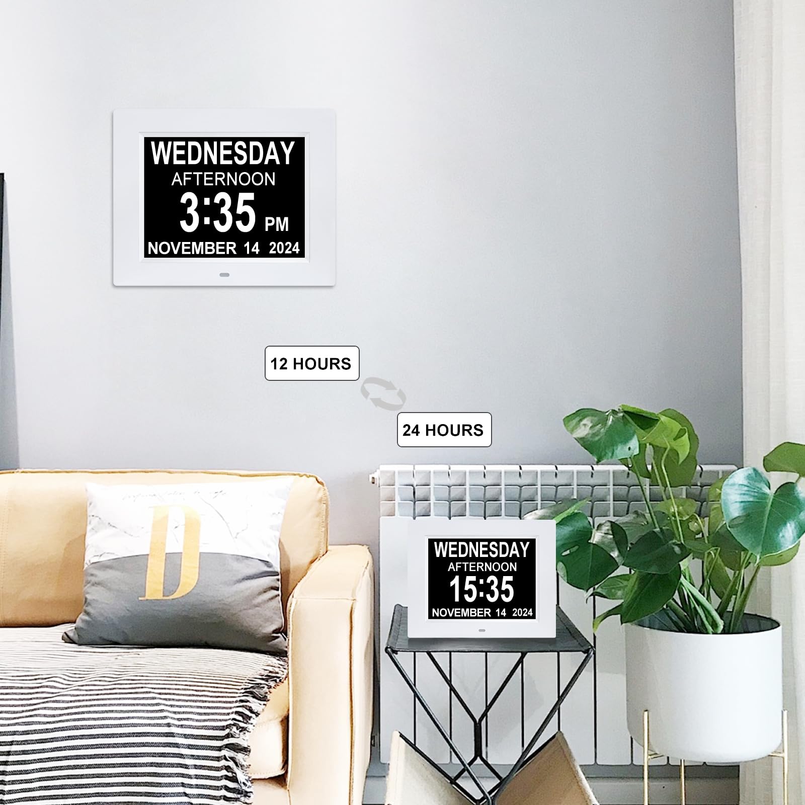 Johnziny 2025 8-Inch Large Digital Clock for Seniors - Easy-to-Read Dementia Clock with Day/Date Display & 8 Alarm Options - Ideal for Elderly Care, Alzheimer's Patients & Memory Support (White) | Perfect for Bedrooms, Nursing Homes & Assisted Living Facilities
