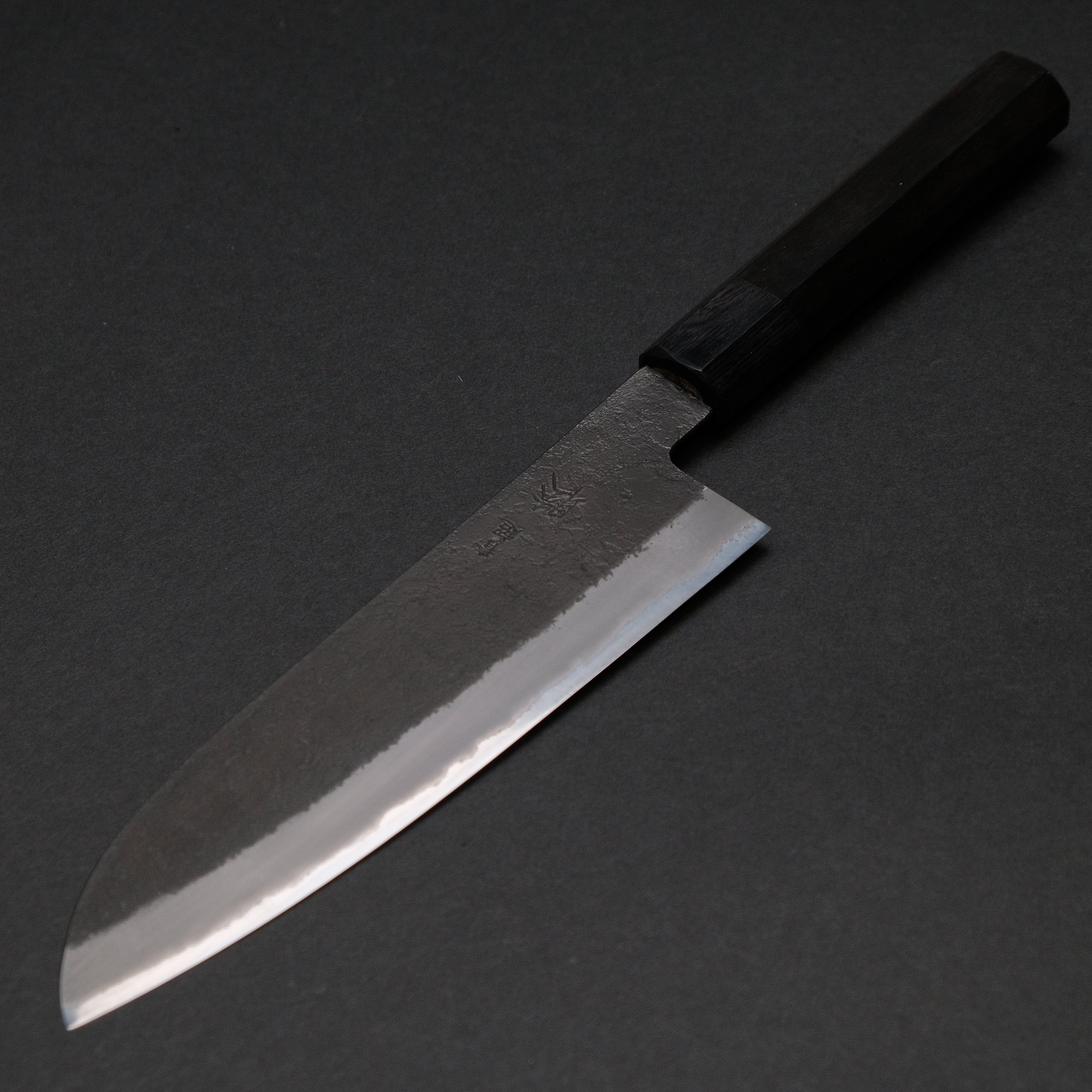 Premium Mutsumi Blue Super Kurouchi Nashiji Santoku Knife 180mm - Handcrafted Japanese Chef Knife with Ebony Wood Handle - Perfect for Slicing, Dicing & Chopping Vegetables, Meat & Fish