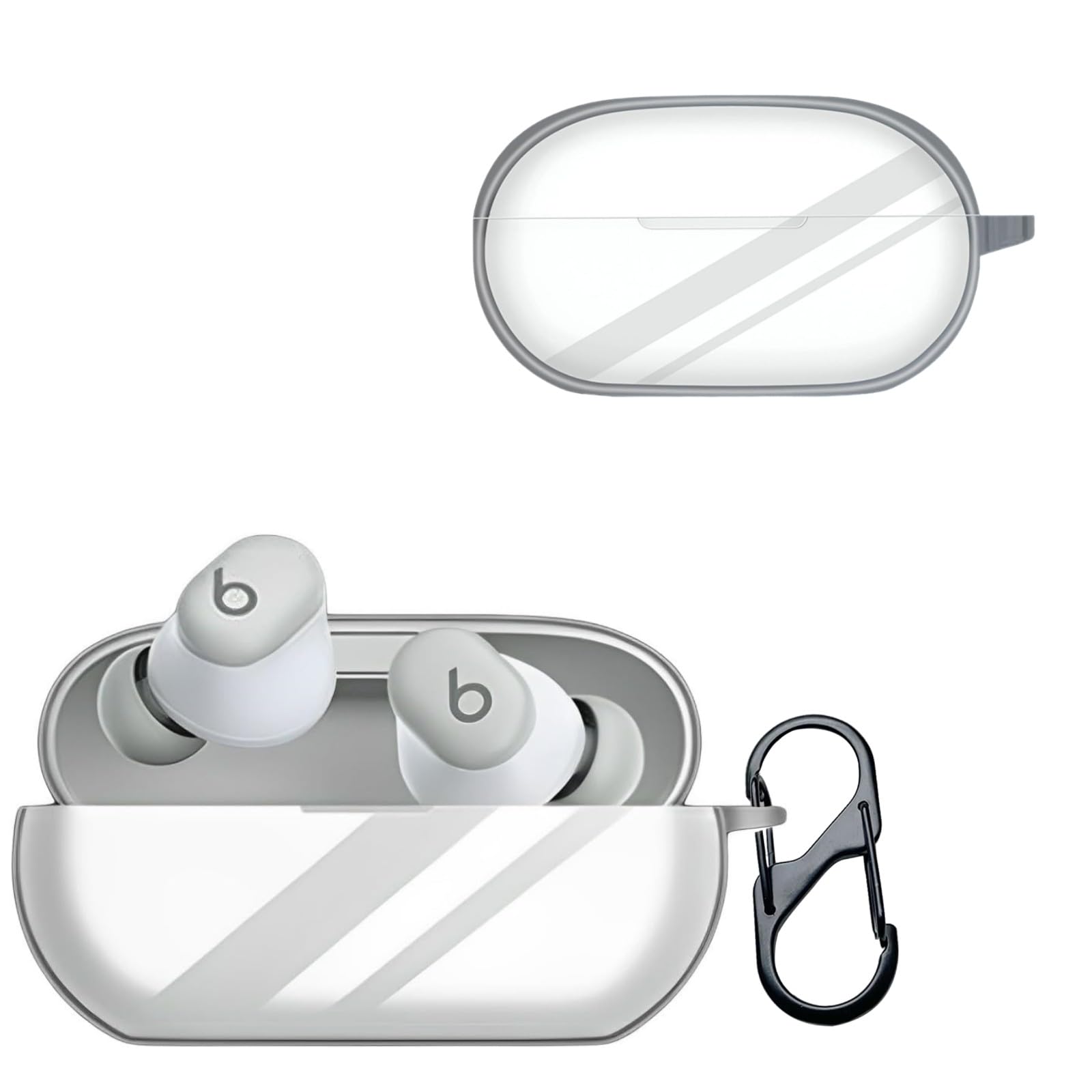 GEJEFA Clear Shockproof Case for Beats Solo Buds - Wireless Charging Compatible Soft Silicone Protective Cover with LED Visible & Keychain - Perfect for Gym, Travel and Daily Use (Transparent)