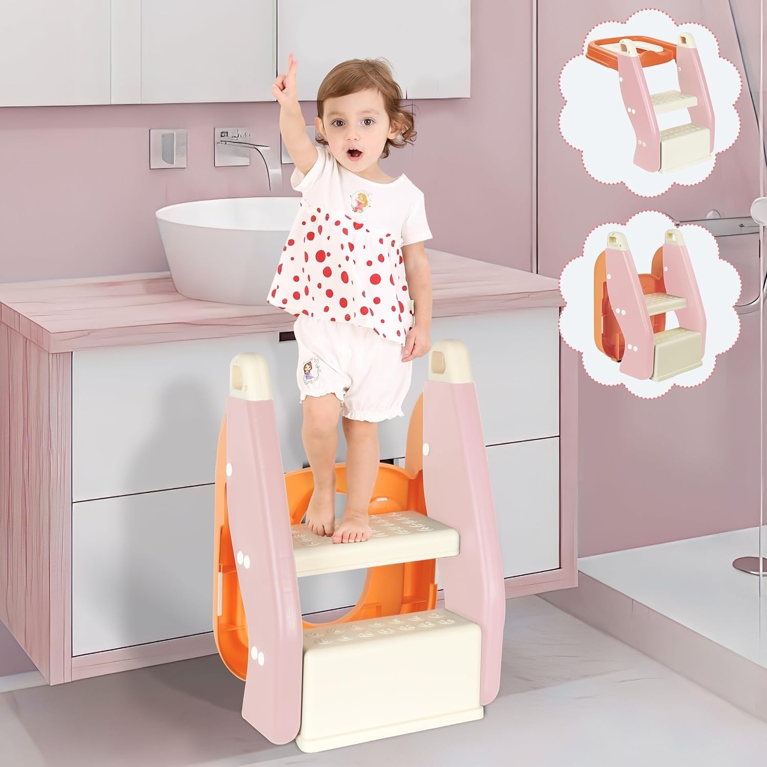 Foldable Potty Training Seat with Adjustable Height & Non-Slip Step Stool - Portable Toilet Trainer for Toddlers Ages 1-10 - Perfect for Home, Travel & Daycare Use