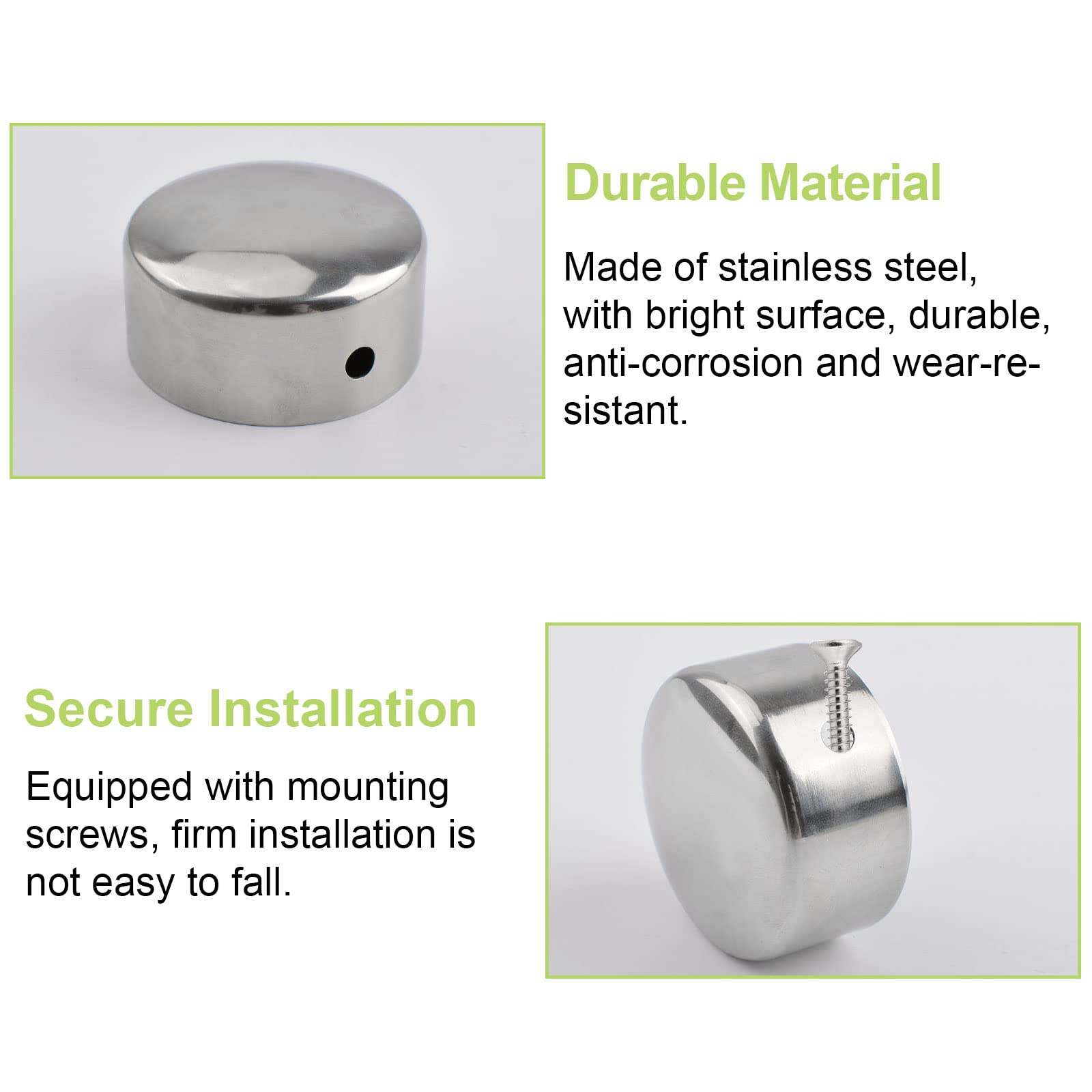 Stainless Steel Handrail End Caps - 4PCS for 45mm Rail, Staircase Safety