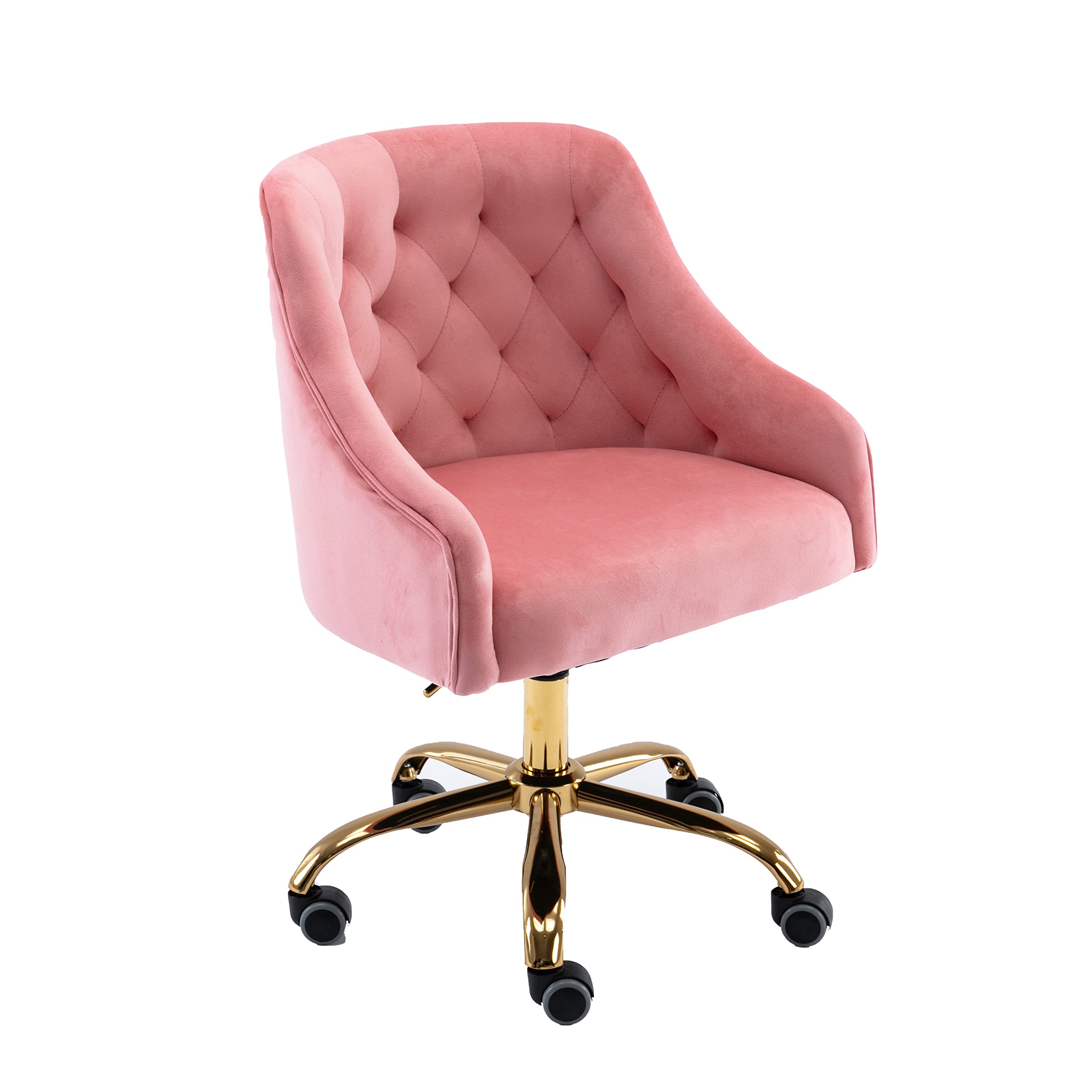Modern Velvet Home Office Chair with Wheels - Swivel Adjustable Height Desk Chair for Work, Vanity & Makeup - Stylish Task Chair for Living Room & Bedroom (Peach Pink) - Perfect for Remote Work, Gaming & Beauty Routines