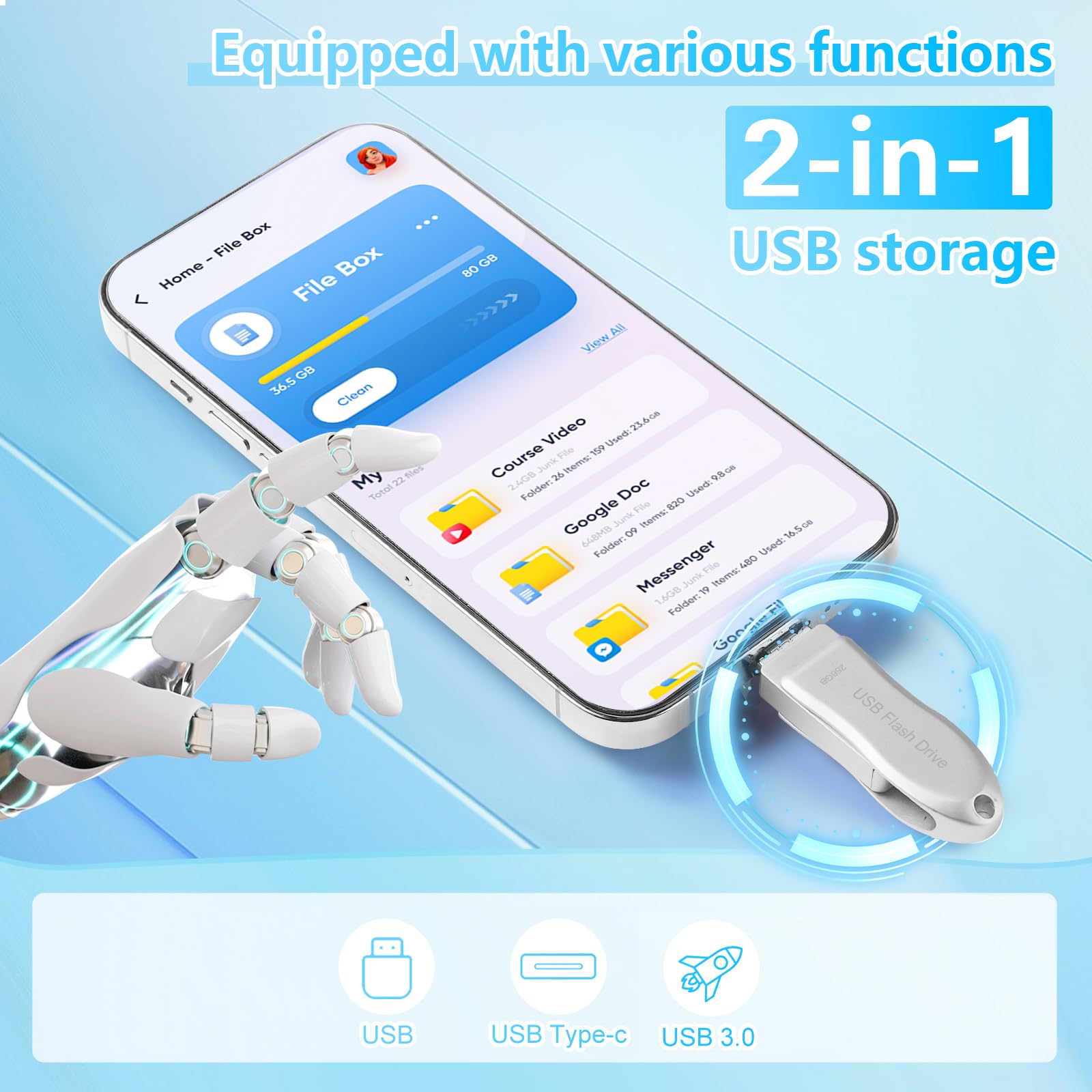 256GB USB C Flash Drive for Android, iPhone, iPad & Computer - High-Speed Photo Storage Thumb Drive - Silver (DEZOBYTE) - Perfect for Backing Up Photos, Videos & Files on Travel, Work & School